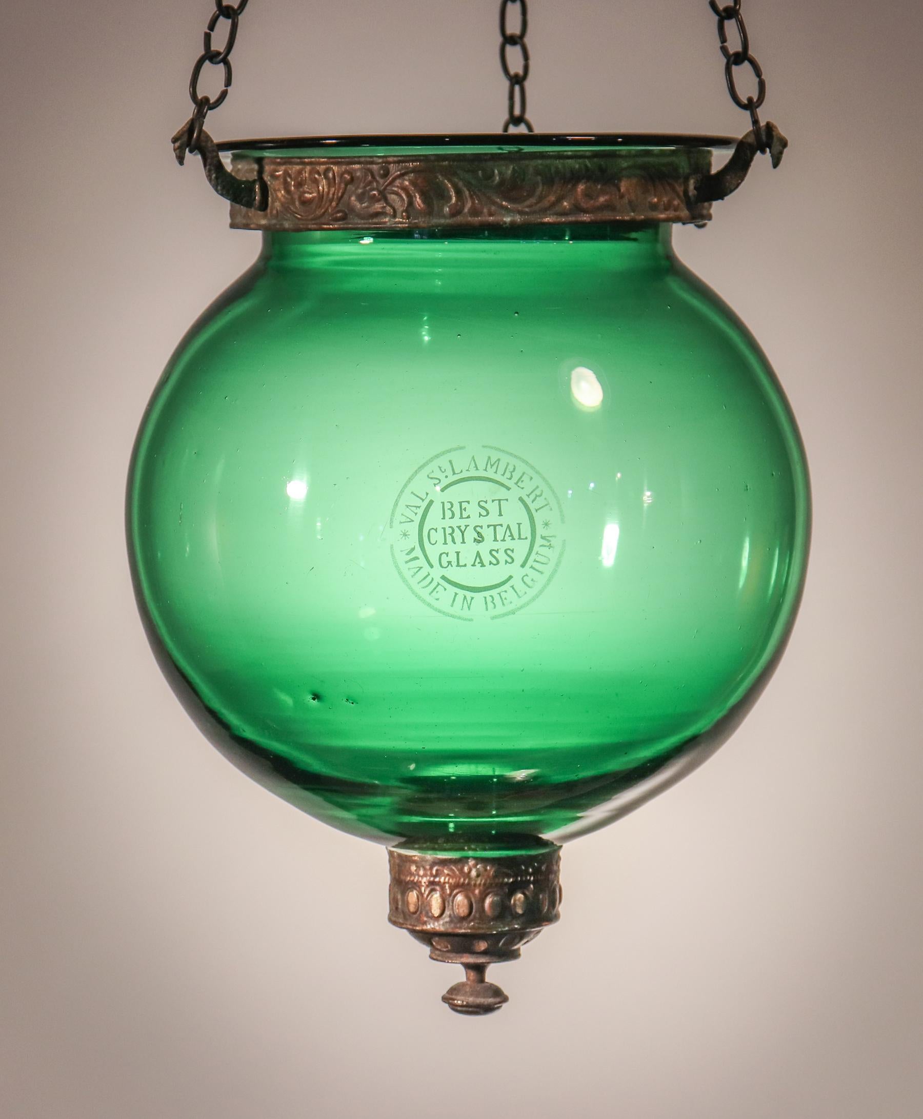 Antique Emerald Green Glass Globe Bell Jar Lantern 3