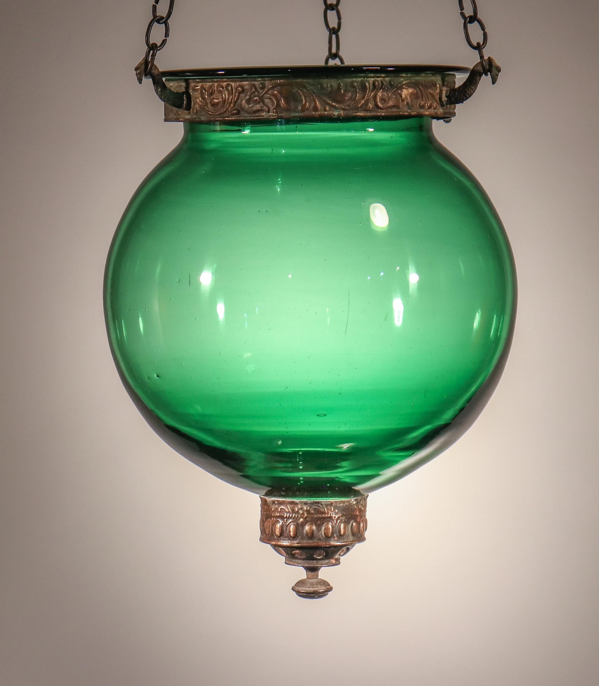 Antique Emerald Green Glass Globe Bell Jar Lantern 4