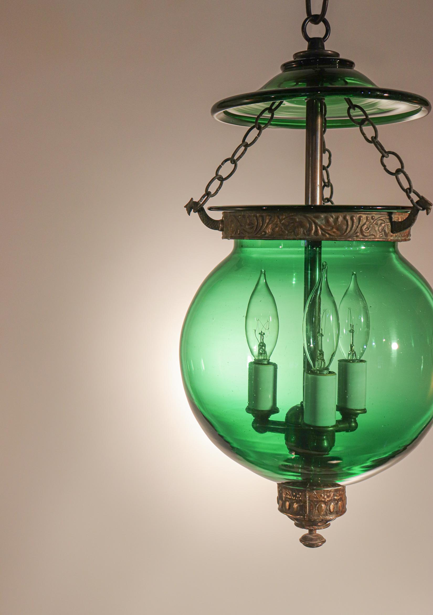 antique green glass lantern