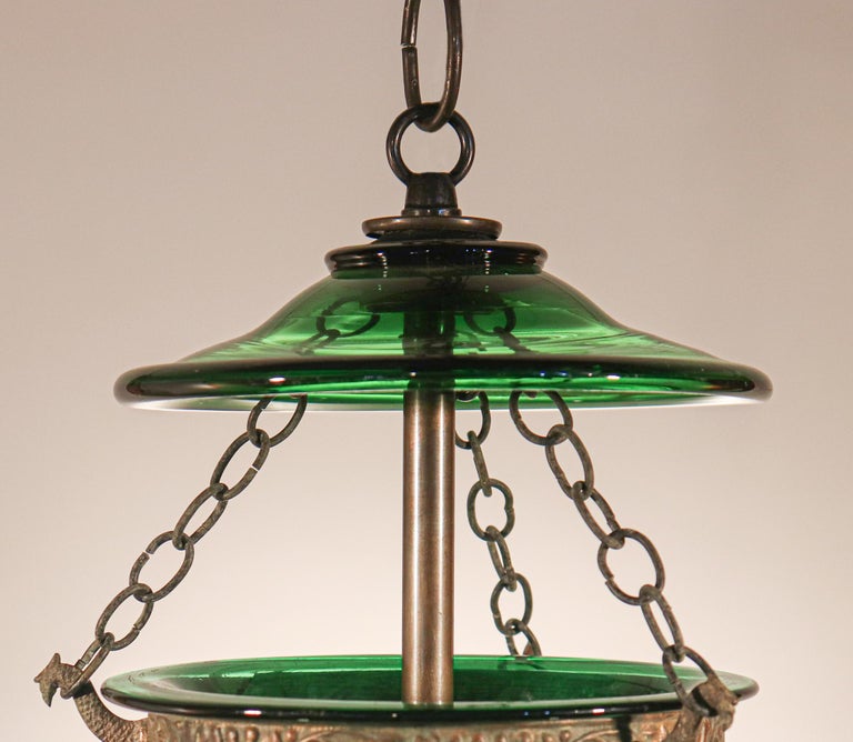 Antique Emerald Green Glass Globe Bell Jar Lantern 1