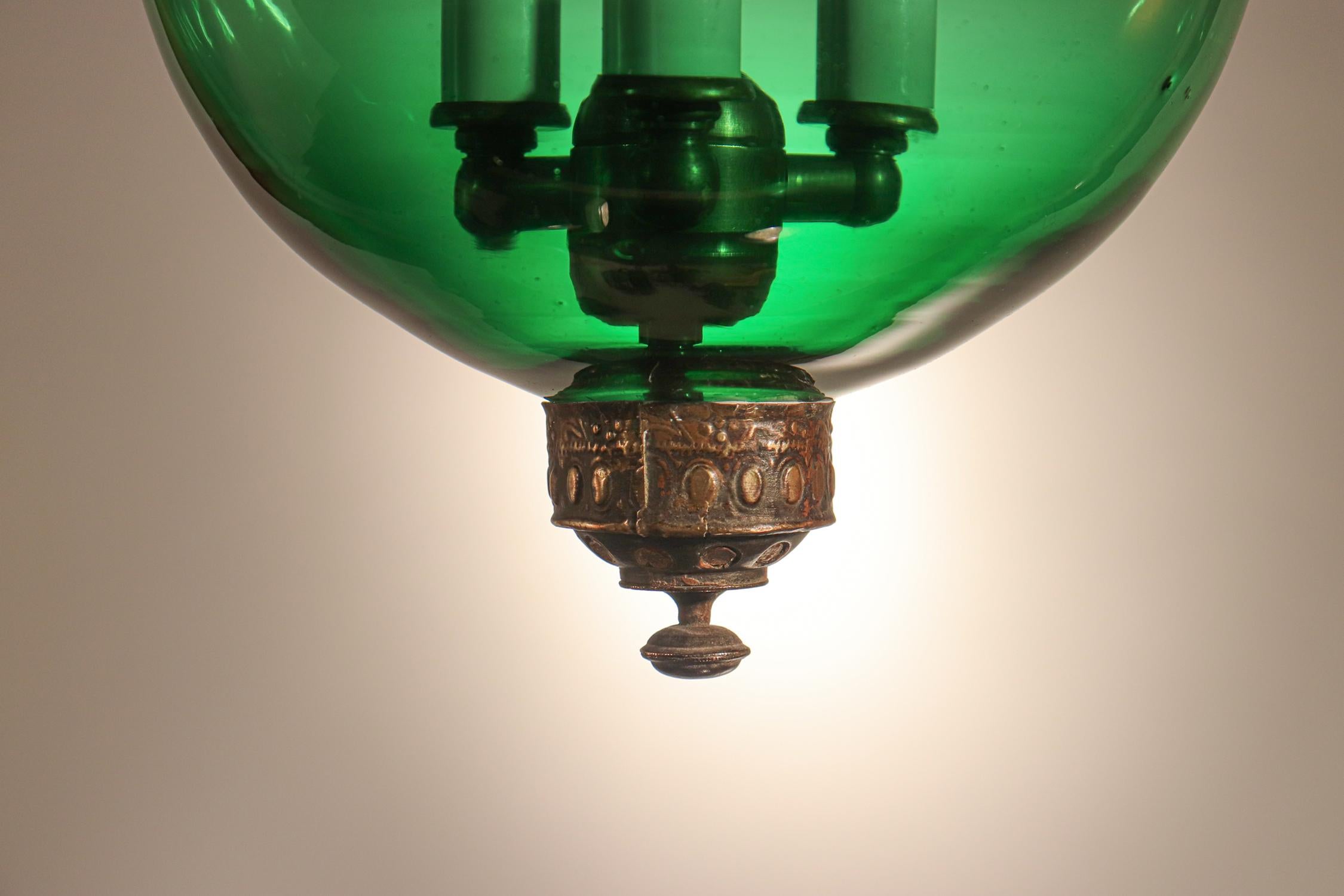 Antique Emerald Green Glass Globe Bell Jar Lantern 1