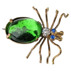 Antique Emerald green paste spider brooch