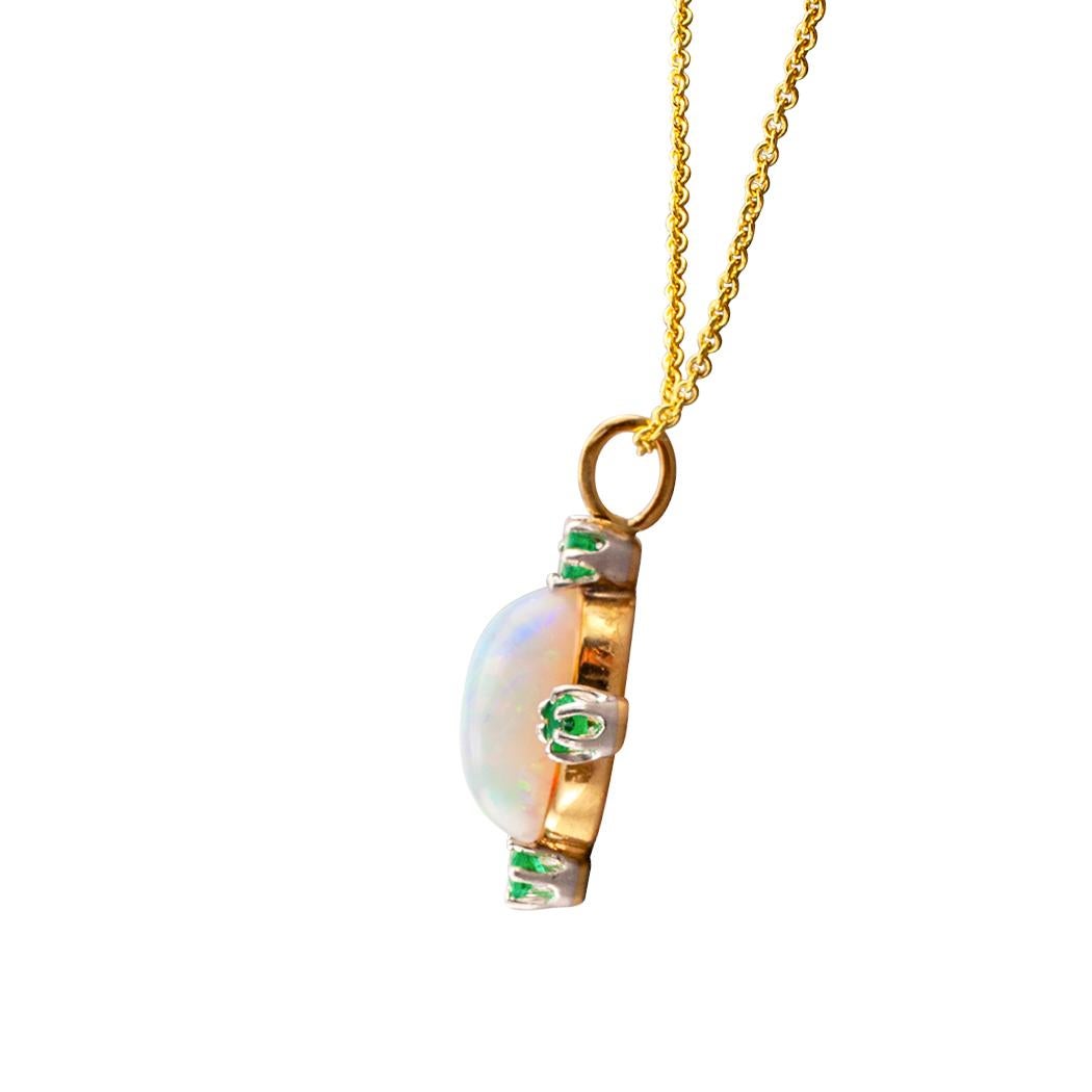 Edwardian Antique Emerald Opal Gold Platinum Pendant