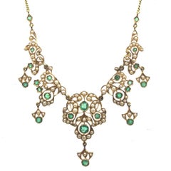 Antique Emerald Pearl 14 Karat Yellow Gold Choker Necklace