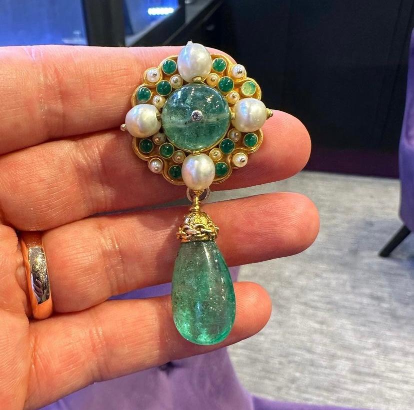 emerald pearl drop earrings