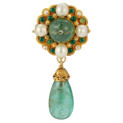 Antique Emerald Pearl and Enamel Brooch 