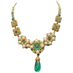 Antique Emerald Pearl and Enamel Necklace