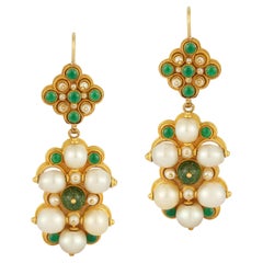 Antique Emerald Pearl & Enamel Earrings