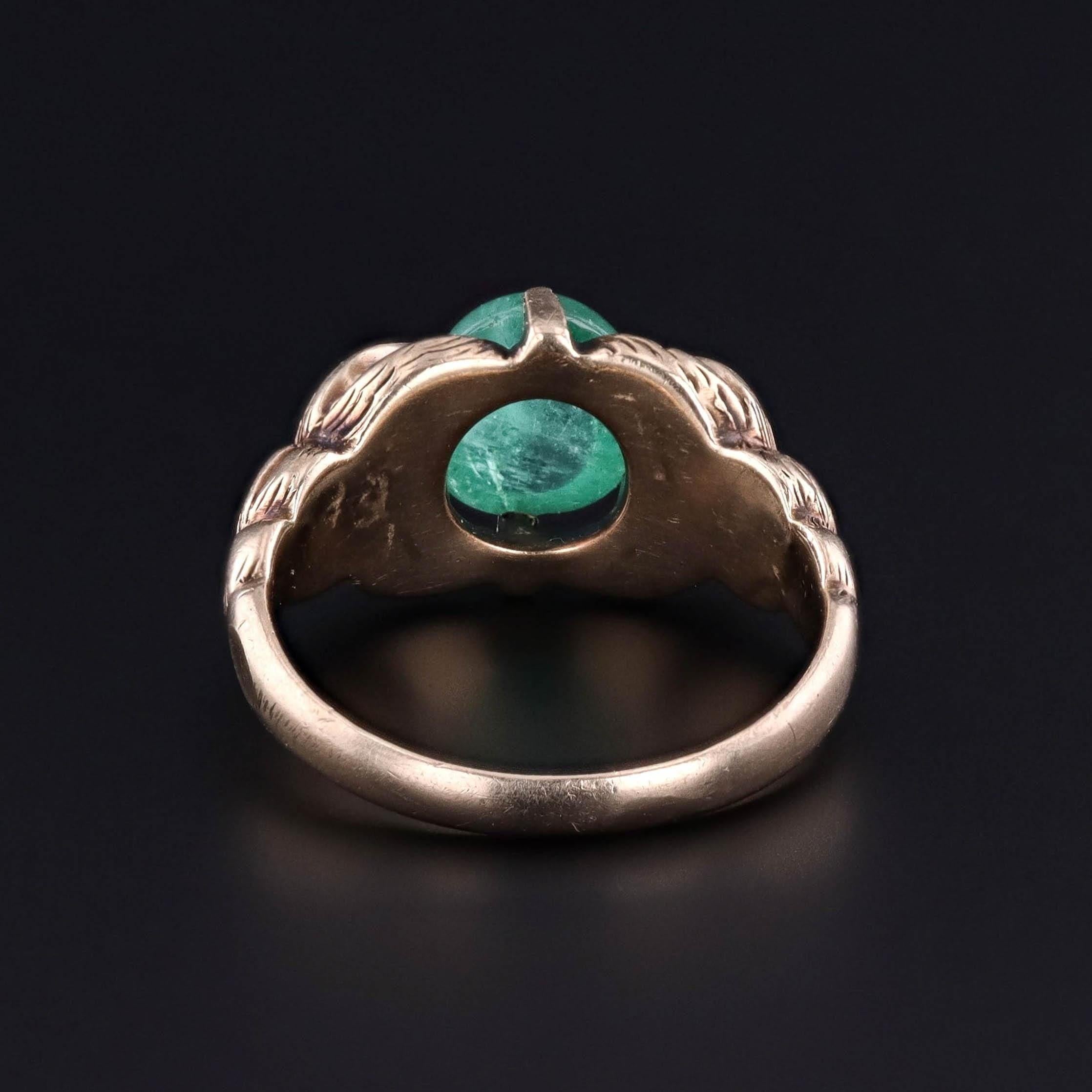 Cabochon Antique Emerald Ring of 10k Gold For Sale