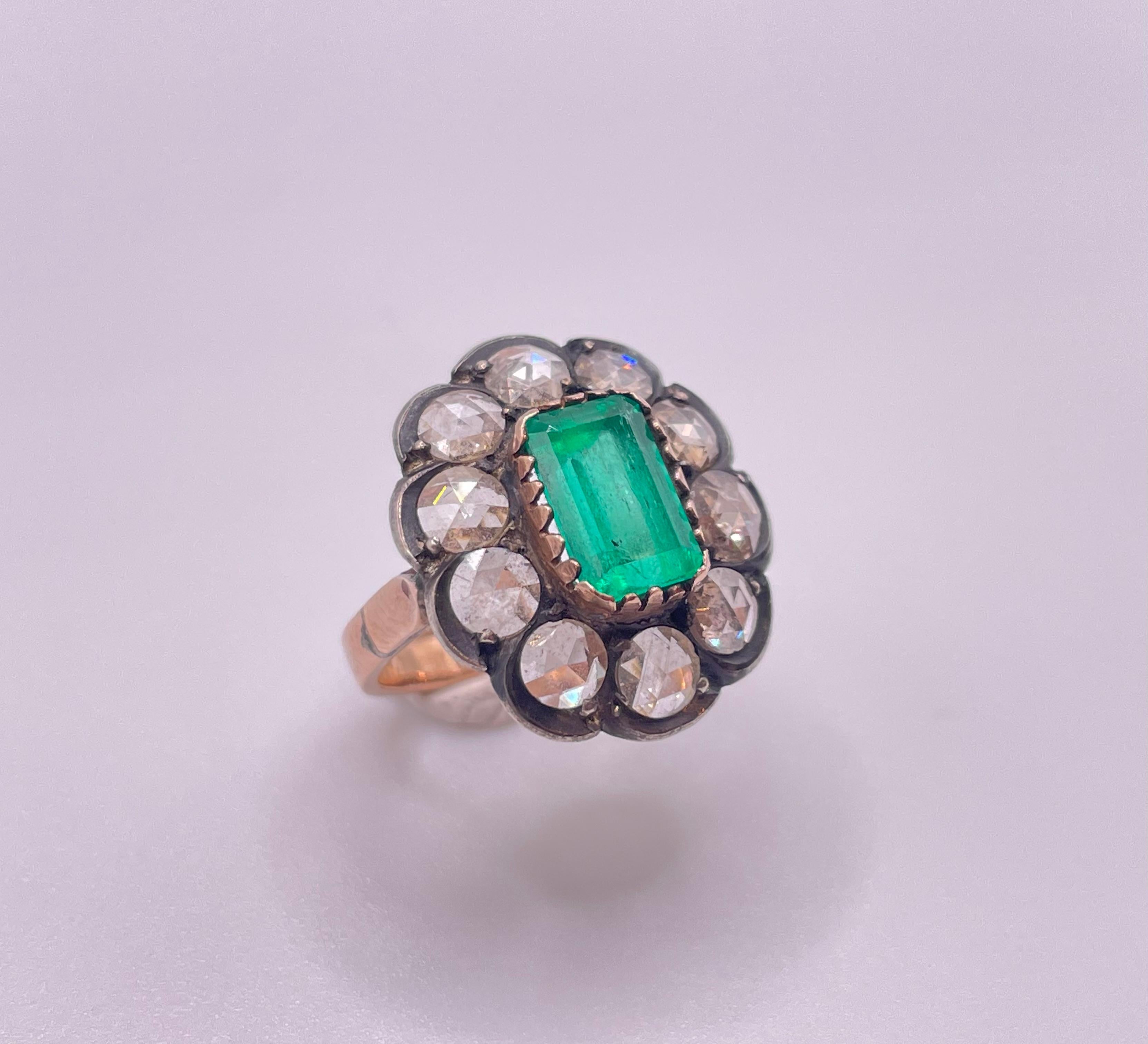 Antikes Armband und Ring mit Smaragd im Rosenschliff und Diamanten für Damen oder Herren im Angebot