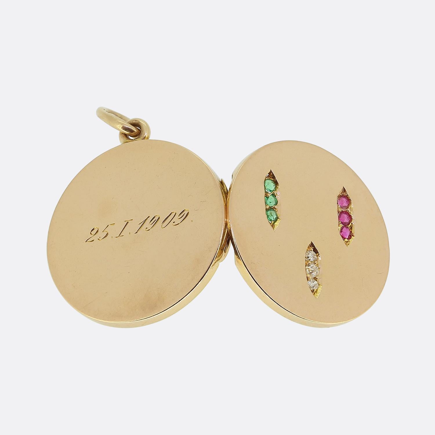 Edoardiano Ciondolo antico con rubino smeraldo e diamanti in vendita