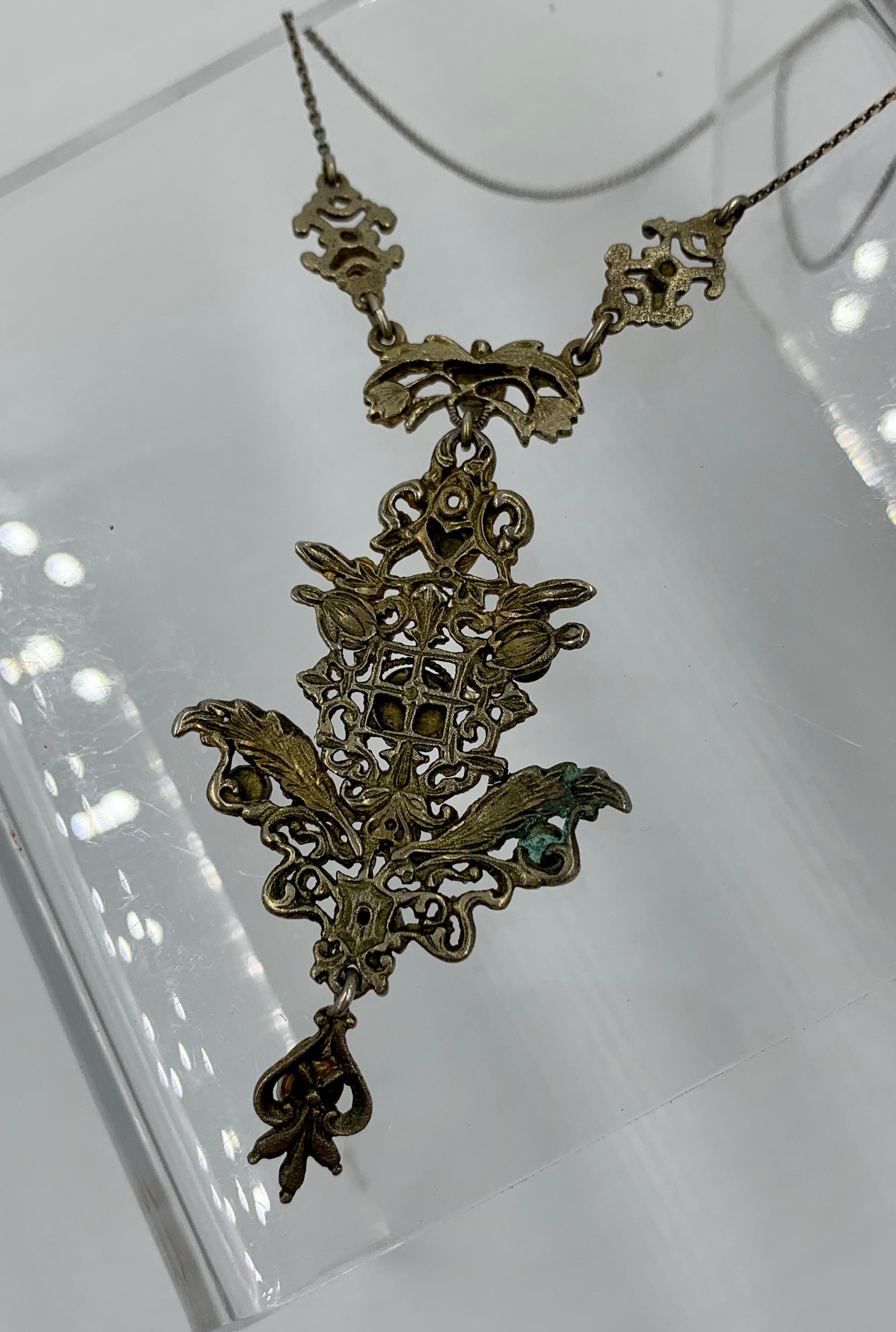 Women's Antique Emerald Ruby Pearl Pendant Necklace Austro-Hungarian Renaissance Revival For Sale