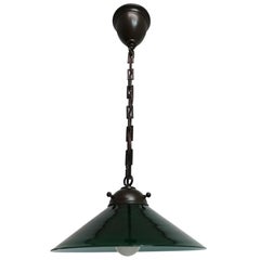 Antique Emeralite Green Encased Glass Pendant Hanging Light Fixture