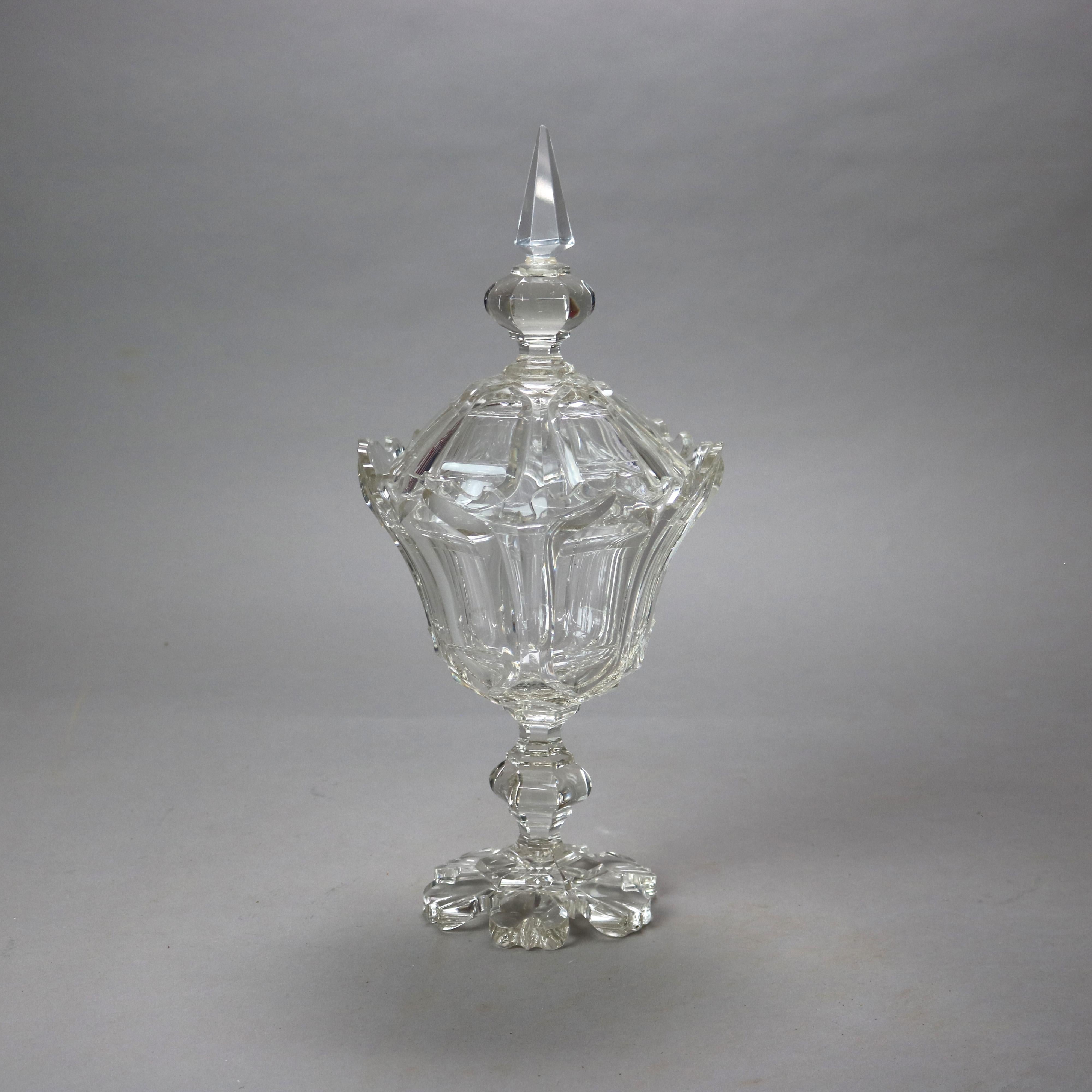 Antique compote à couvercle en verre taillé Emhart C1840

Mesures - 15 3/4