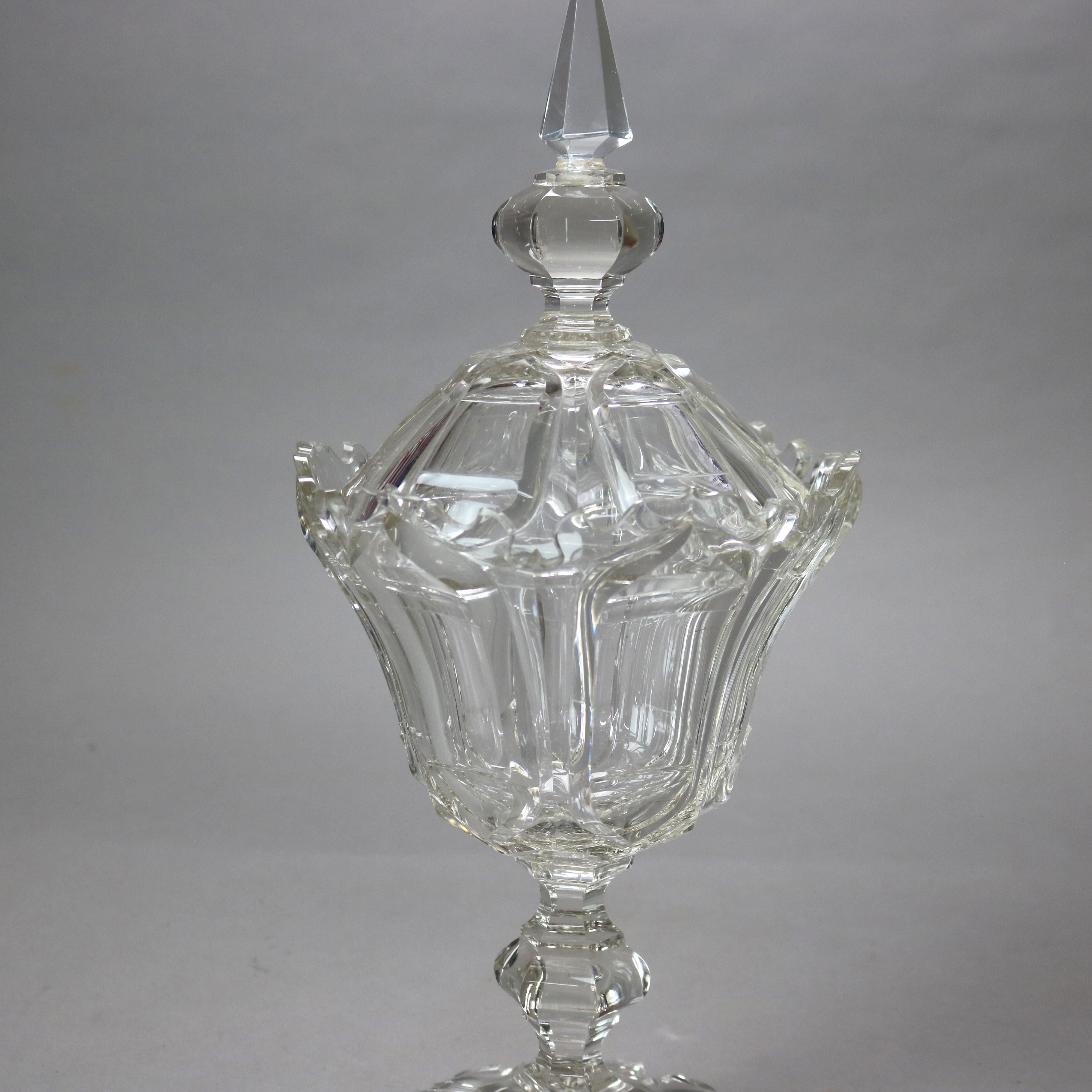 XIXe siècle Antique compote à couvercle en verre taillé Emhart C1840 en vente