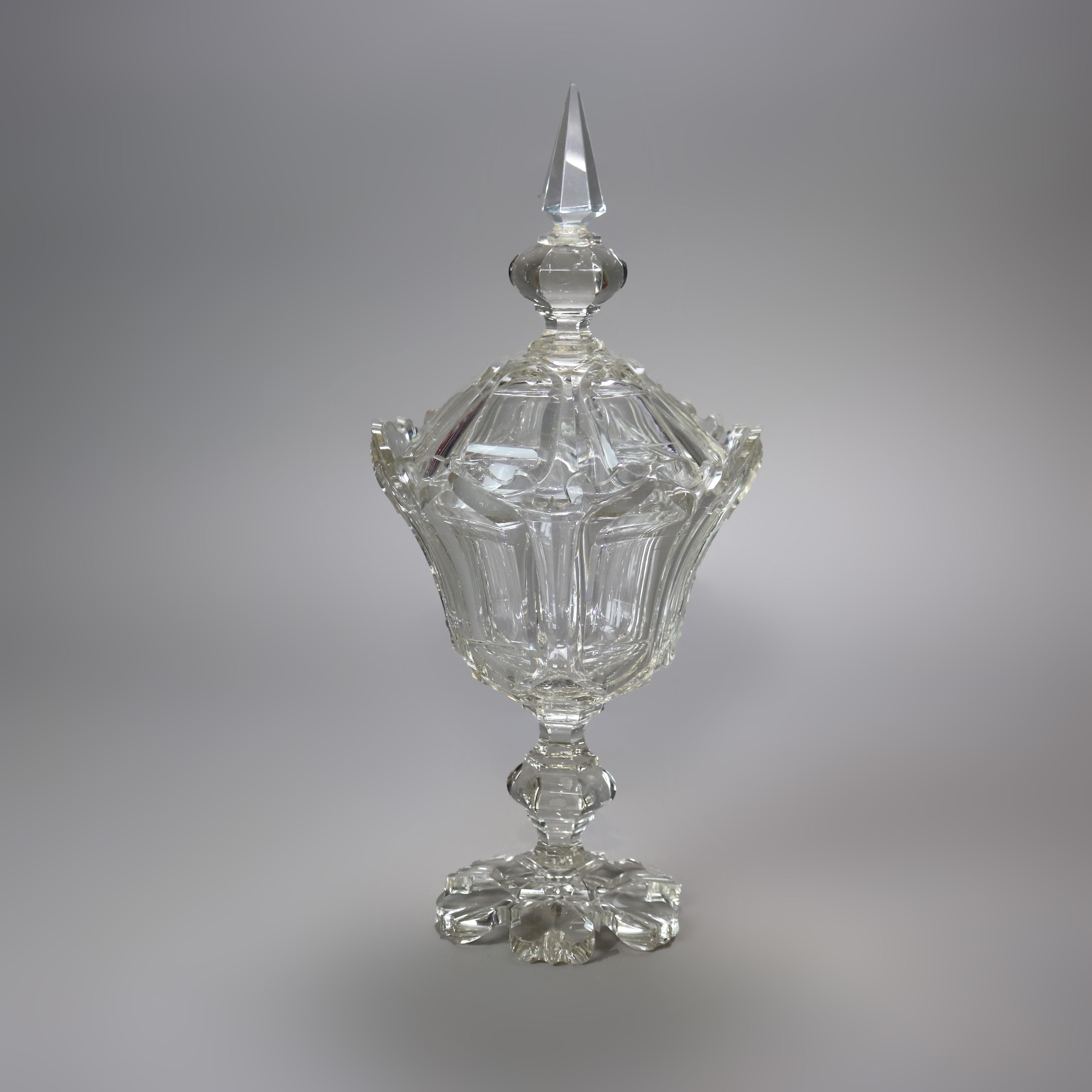 Antique compote à couvercle en verre taillé Emhart C1840 en vente 1