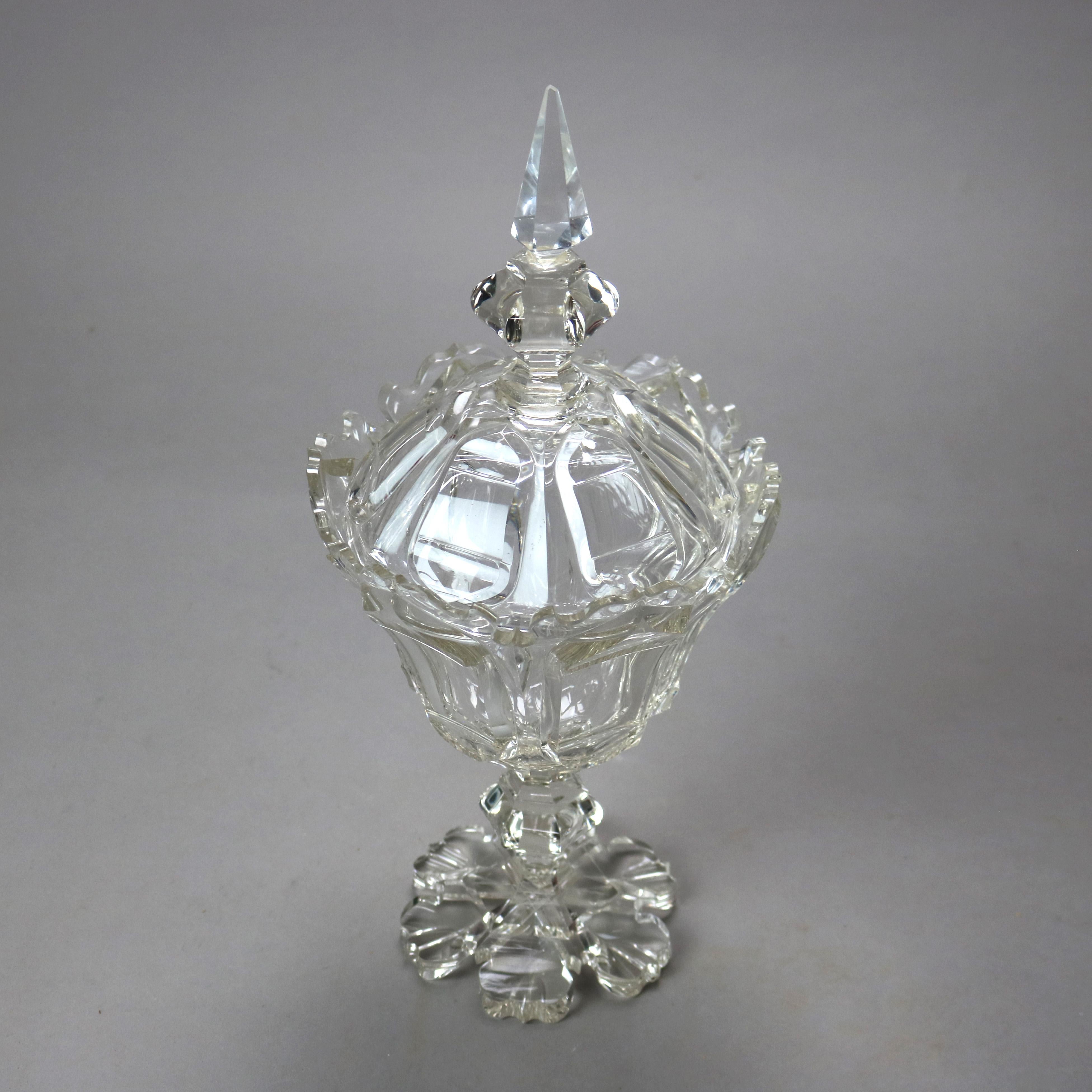 Antique compote à couvercle en verre taillé Emhart C1840 en vente 3