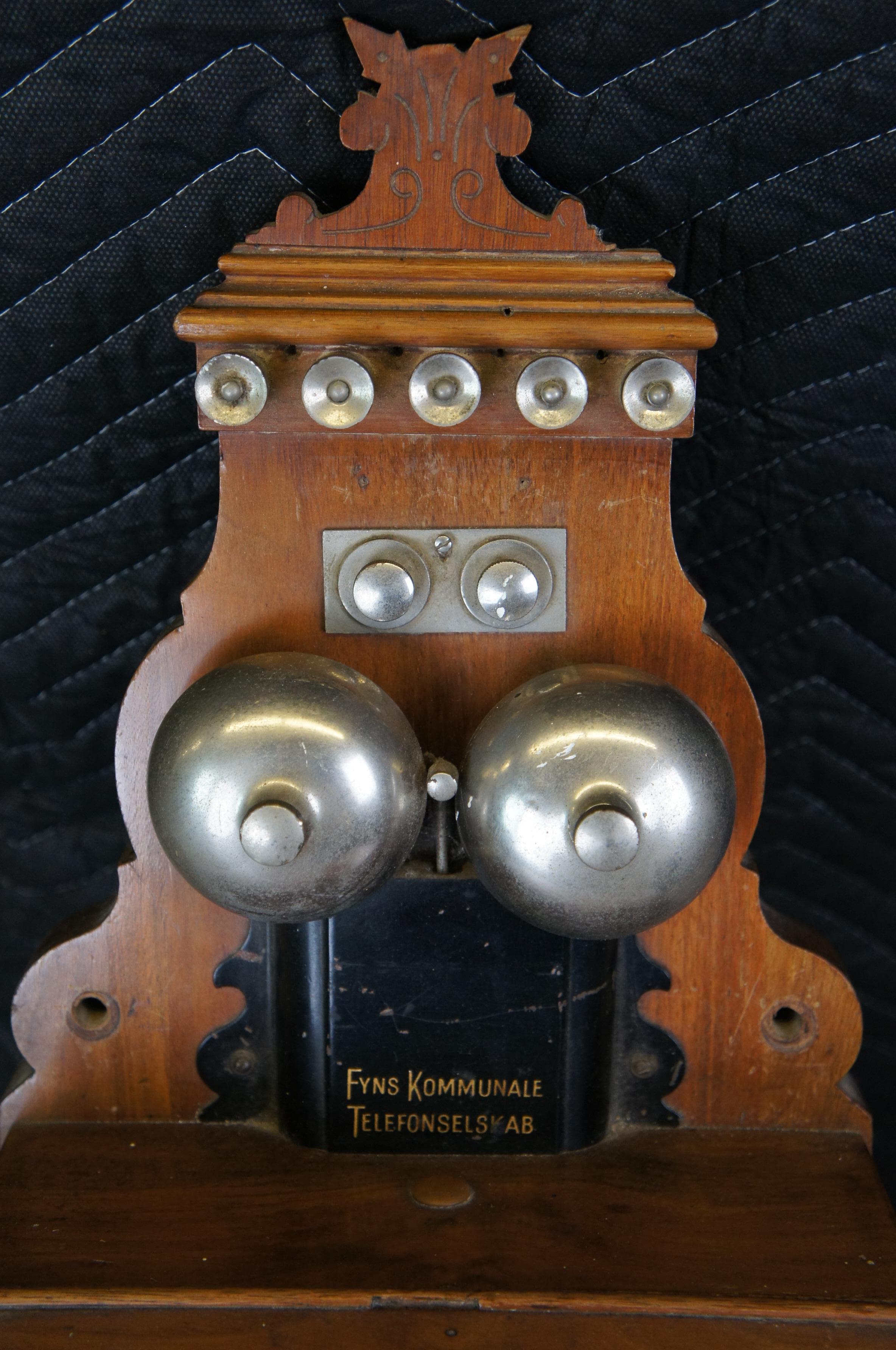 Antique Emil Moller Danish Oak Kommunale Telefonselskab Telephone Phone 1