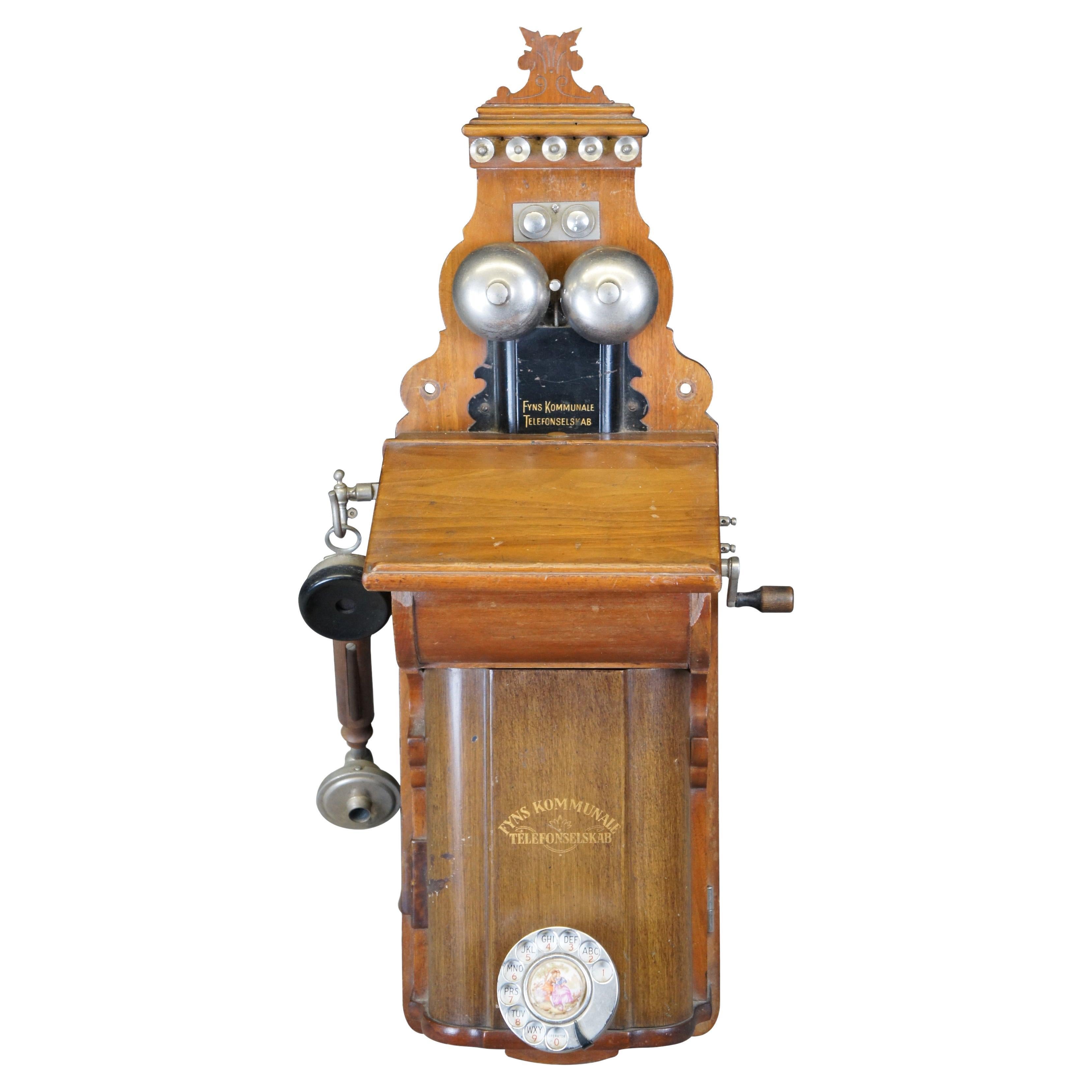Antique Emil Moller Danish Oak Kommunale Telefonselskab Telephone Phone