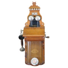 Antique Emil Moller Danish Oak Kommunale Telefonselskab Telephone Phone