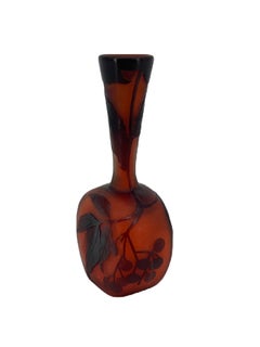 Antique Emile Gallé Vase Art Nouveau Period in Orange Glass