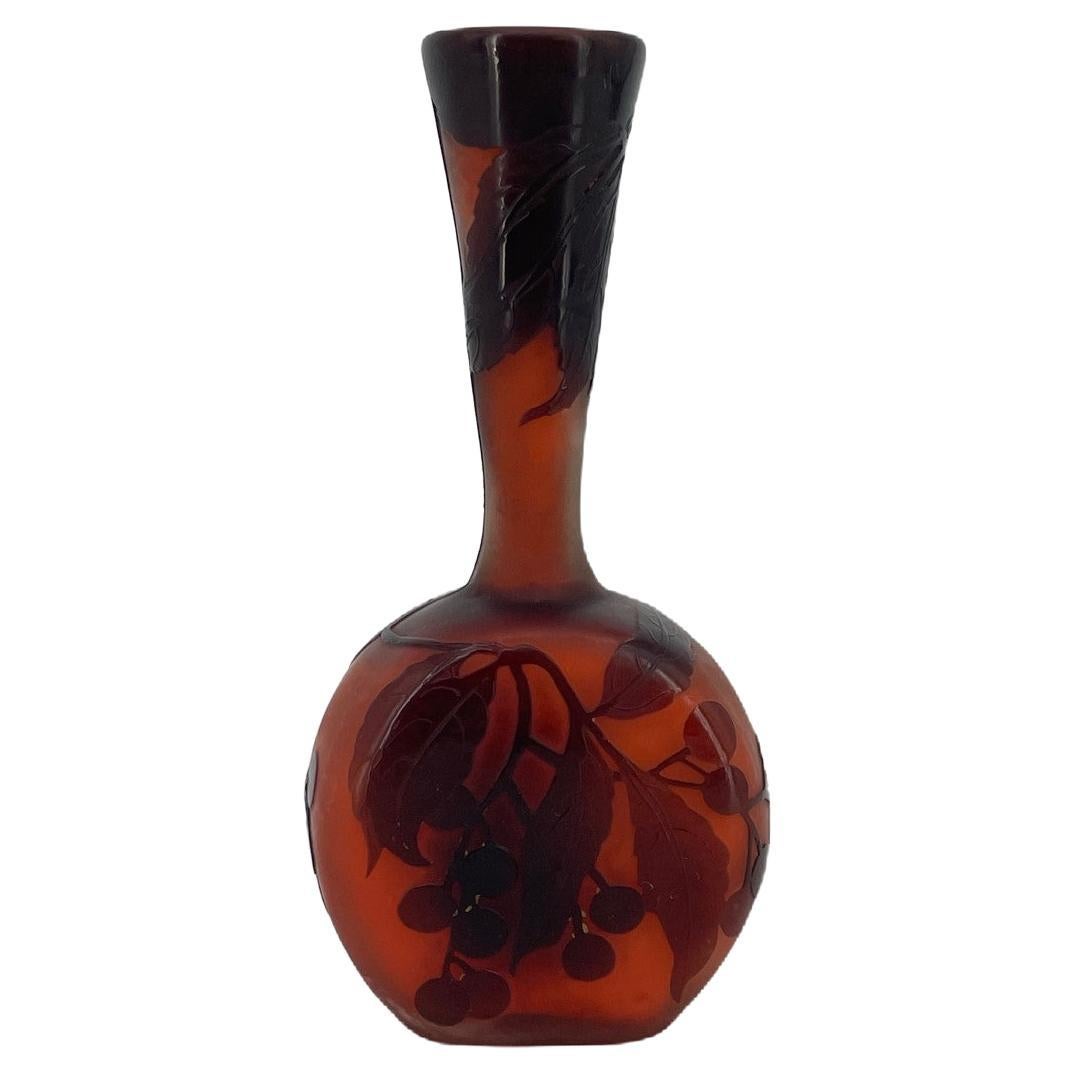 Antique Emile Gallé Vase Art Nouveau Period in Orange Glass For Sale