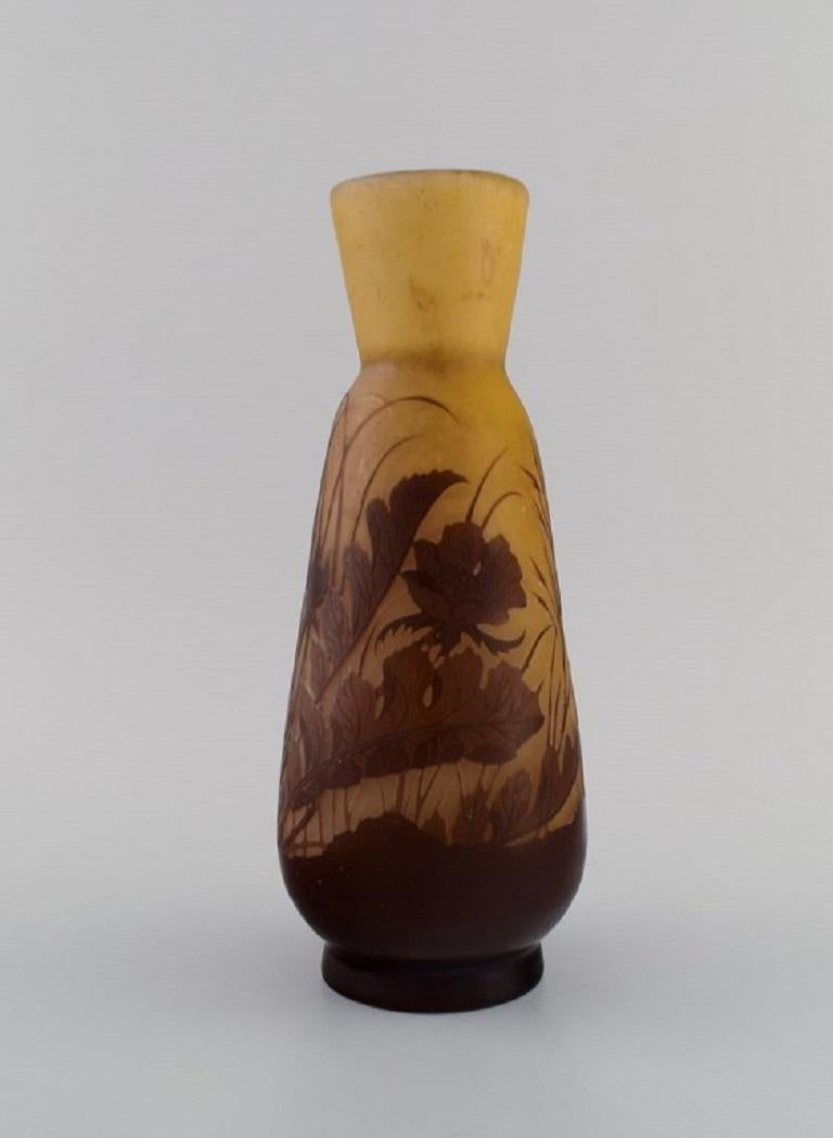 Art Nouveau Antique Emile Gallé Vase in Dark Yellow and Light Brown Art Glass For Sale
