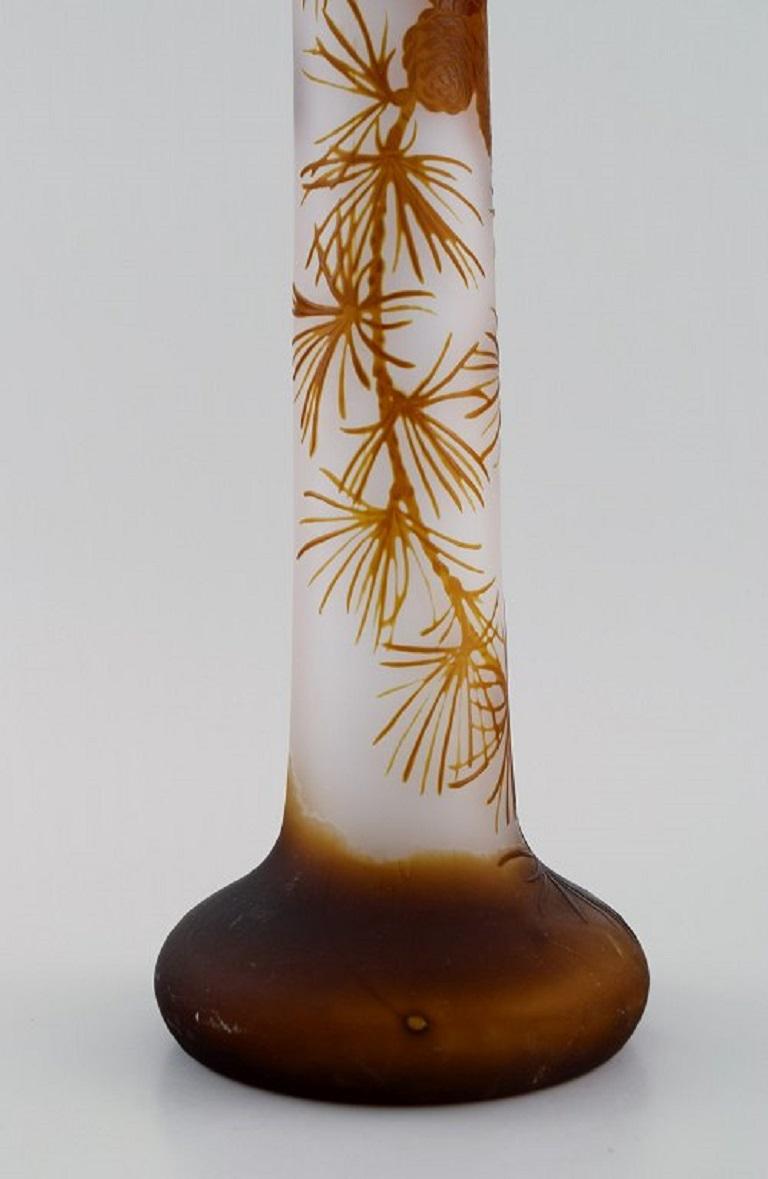 Art Nouveau Antique Emile Gallé Vase in Frosted and Light Brown Art Glass, Early 20th C