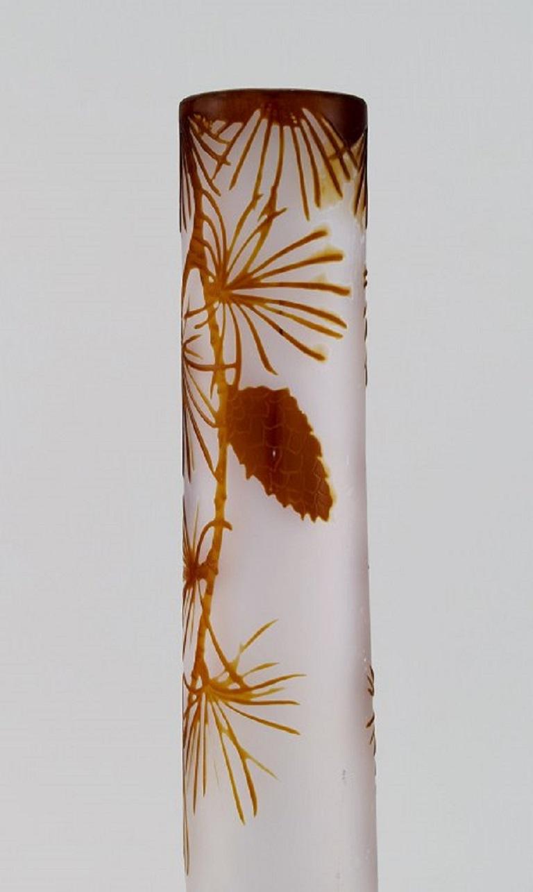 French Antique Emile Gallé Vase in Frosted and Light Brown Art Glass, Early 20th C