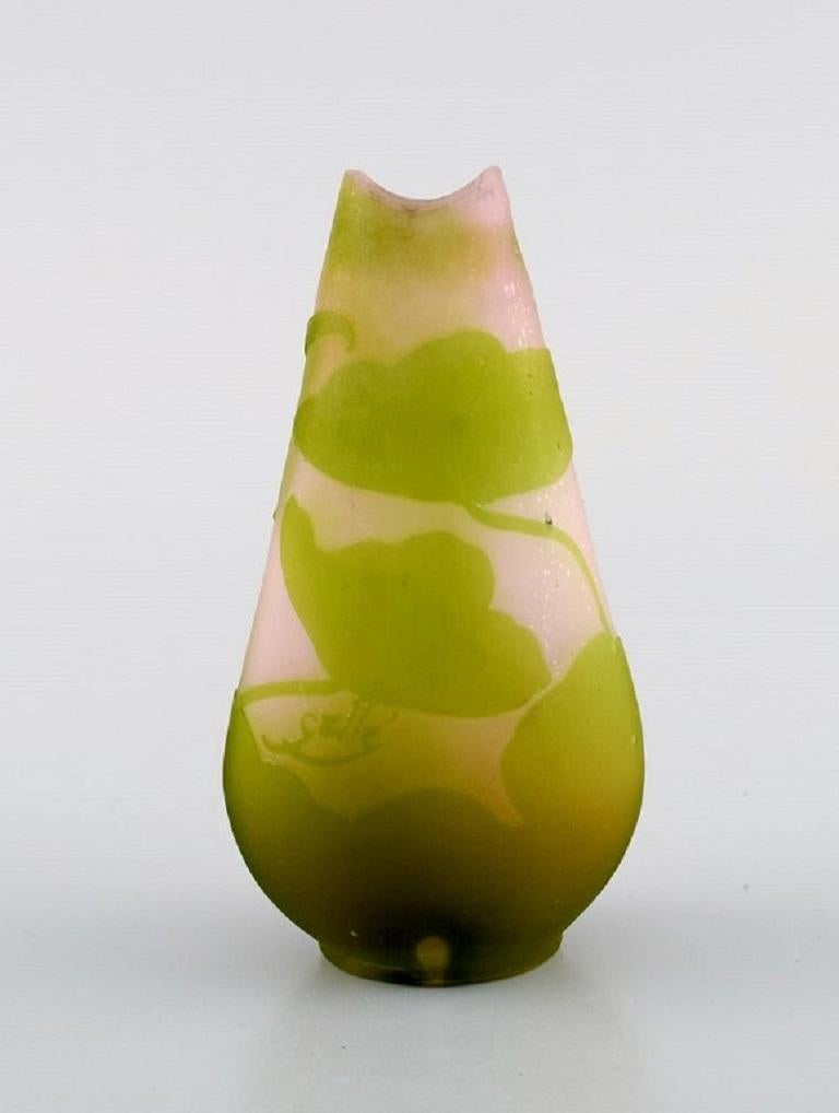 Art Nouveau Antique Emile Gallé vase in pink frosted and green art glass, Early 20th C.