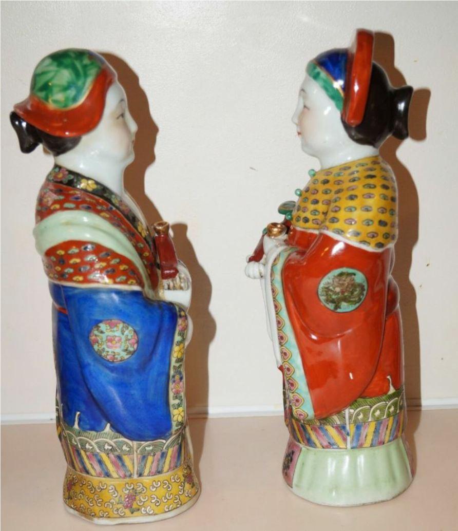 Pair Antique Emperor & Empress Figure Figurine Statue Hand Painted Qing Dynasty For Sale 1