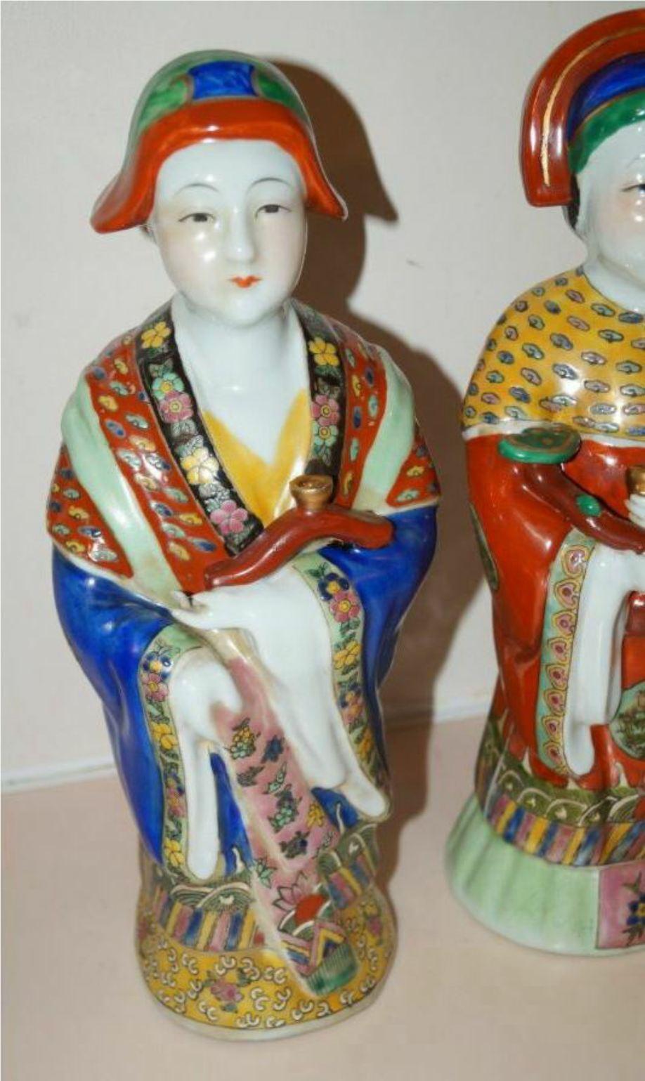 Other Pair Antique Emperor & Empress Figure Figurine Statue Hand Painted Qing Dynasty For Sale