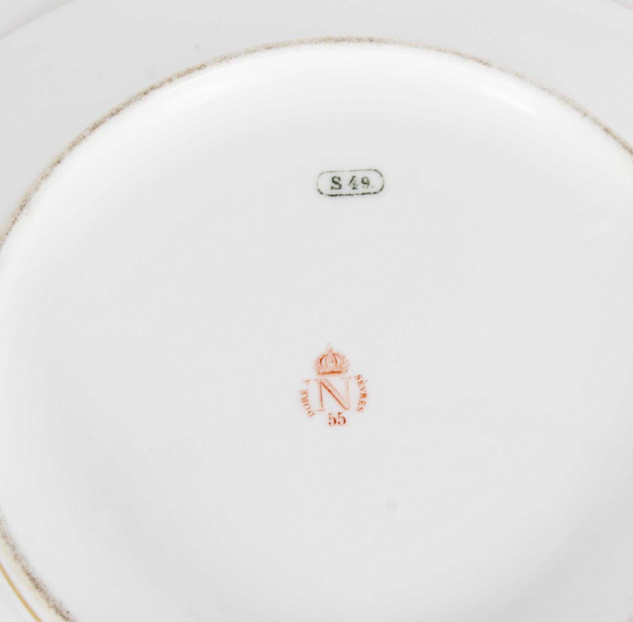 Antique Emperor Napoleon III Sevres Porcelain Cup Saucer & Sugar Bowl 19th C For Sale 7