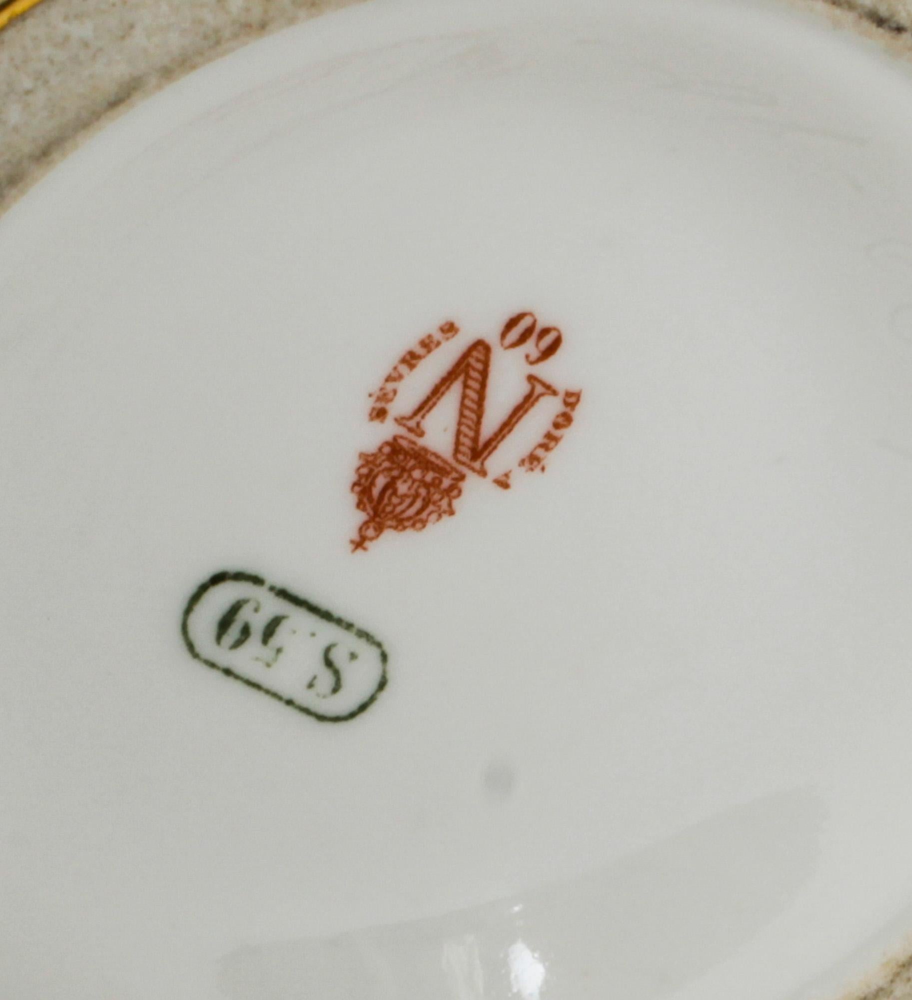 Antique Emperor Napoleon III Sevres Porcelain Cup Saucer & Sugar Bowl 19th C For Sale 8