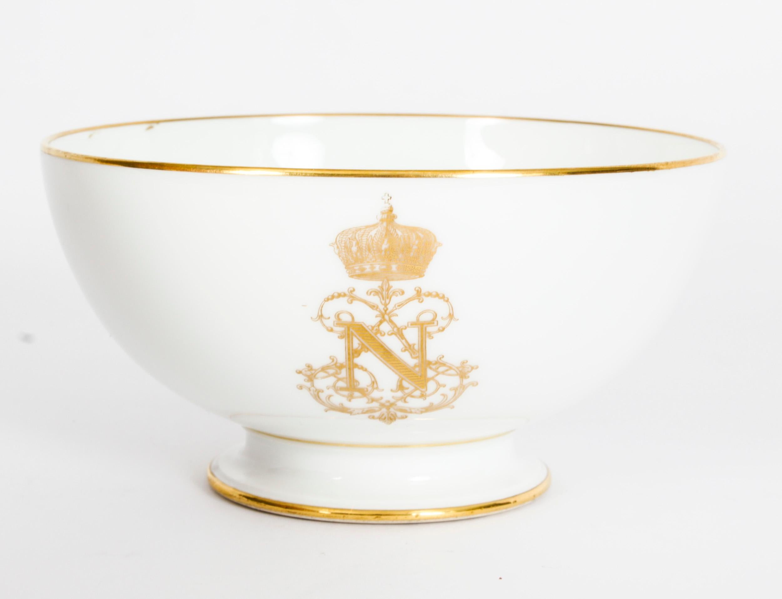 Antique Emperor Napoleon III Sevres Porcelain Cup Saucer & Sugar Bowl 19th C For Sale 10