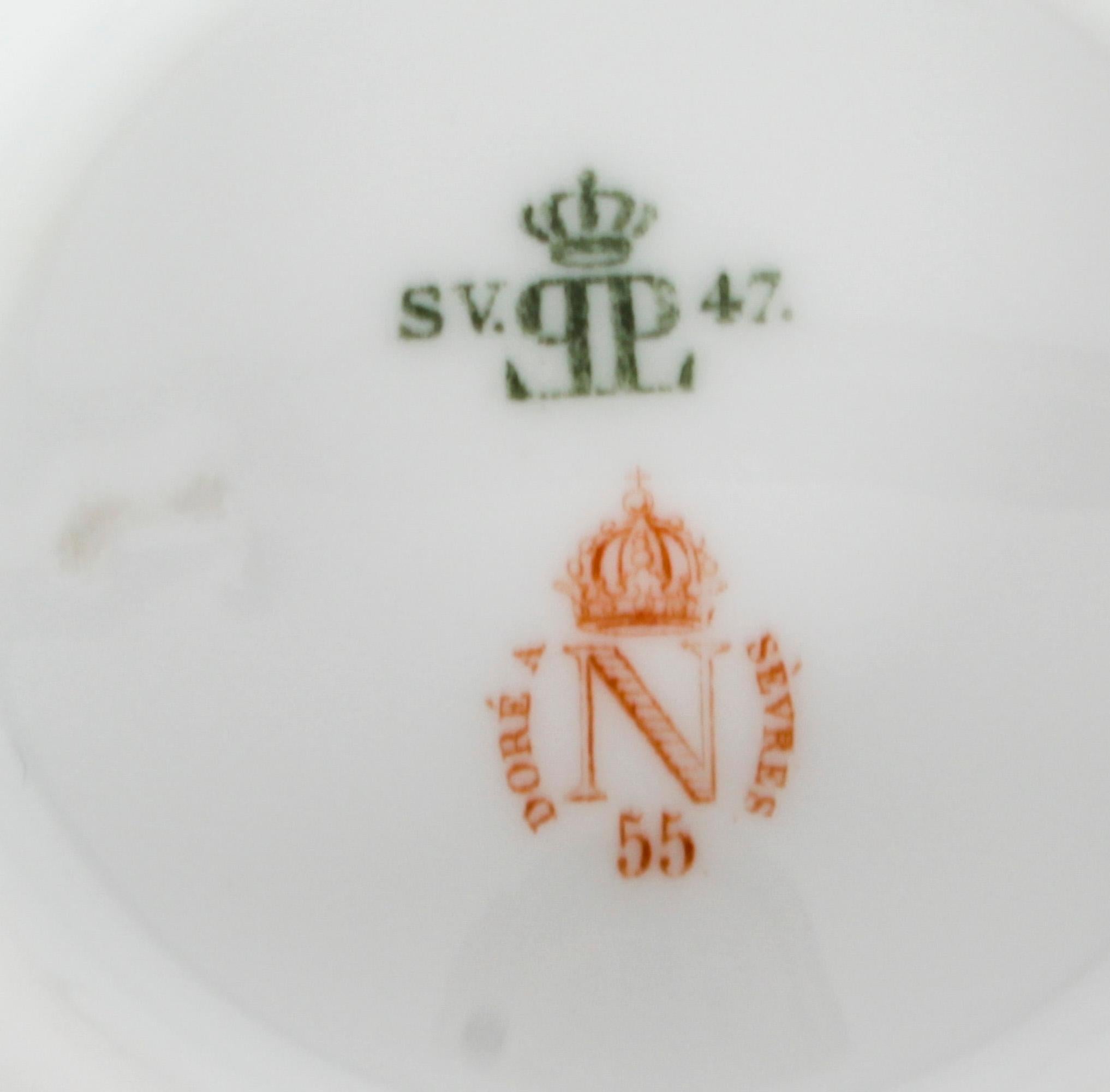 Antique Emperor Napoleon III Sevres Porcelain Cup Saucer & Sugar Bowl 19th C For Sale 11