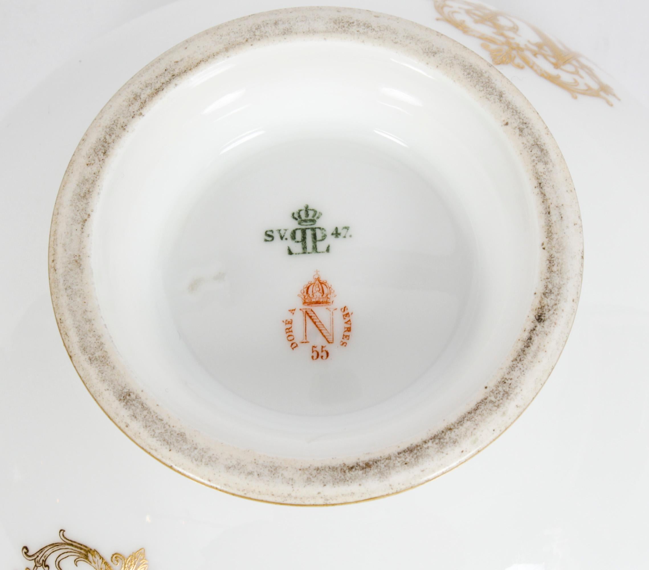 Antique Emperor Napoleon III Sevres Porcelain Cup Saucer & Sugar Bowl 19th C For Sale 12