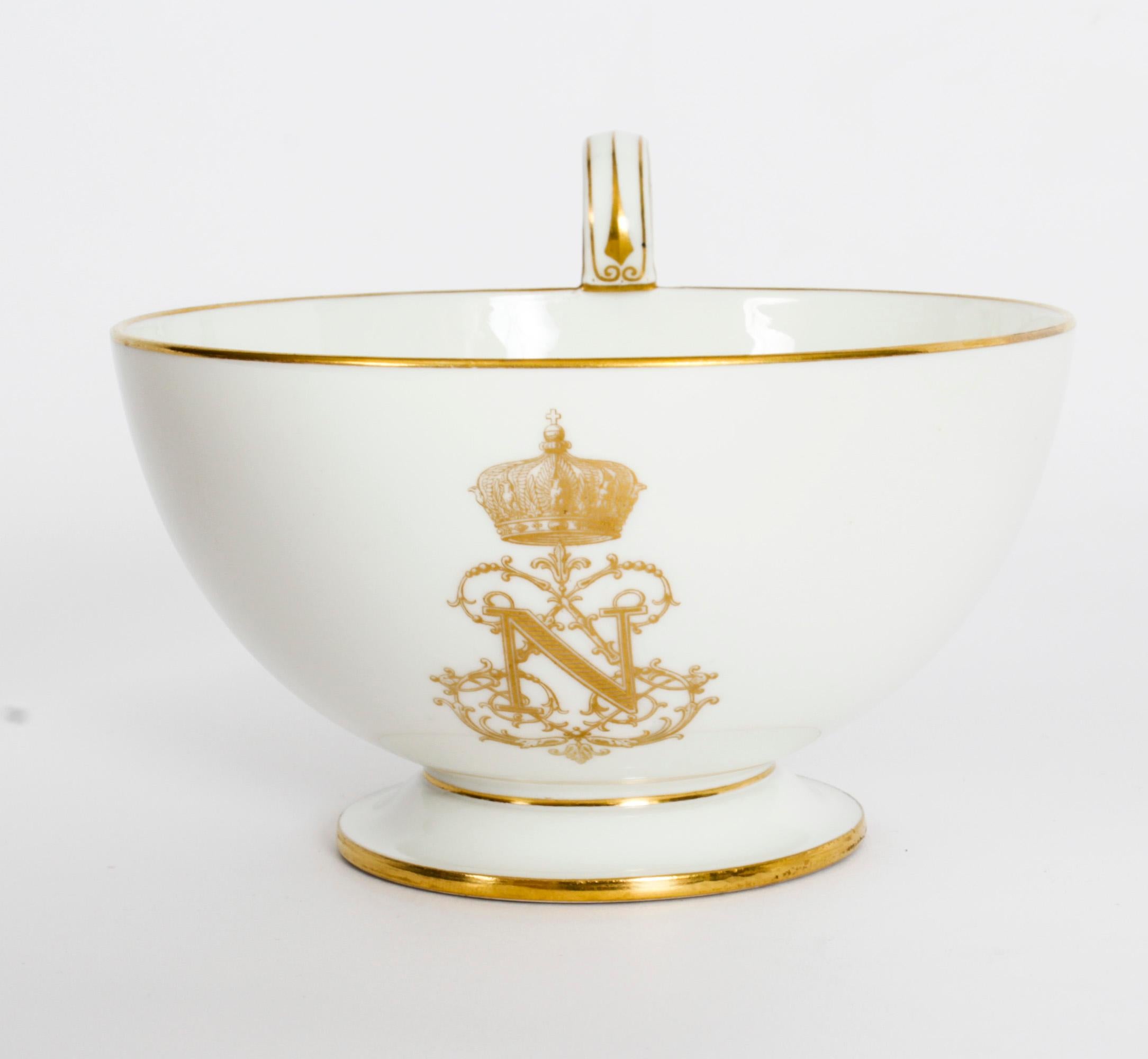 Antique Emperor Napoleon III Sevres Porcelain Cup Saucer & Sugar Bowl 19th C In Good Condition For Sale In London, GB