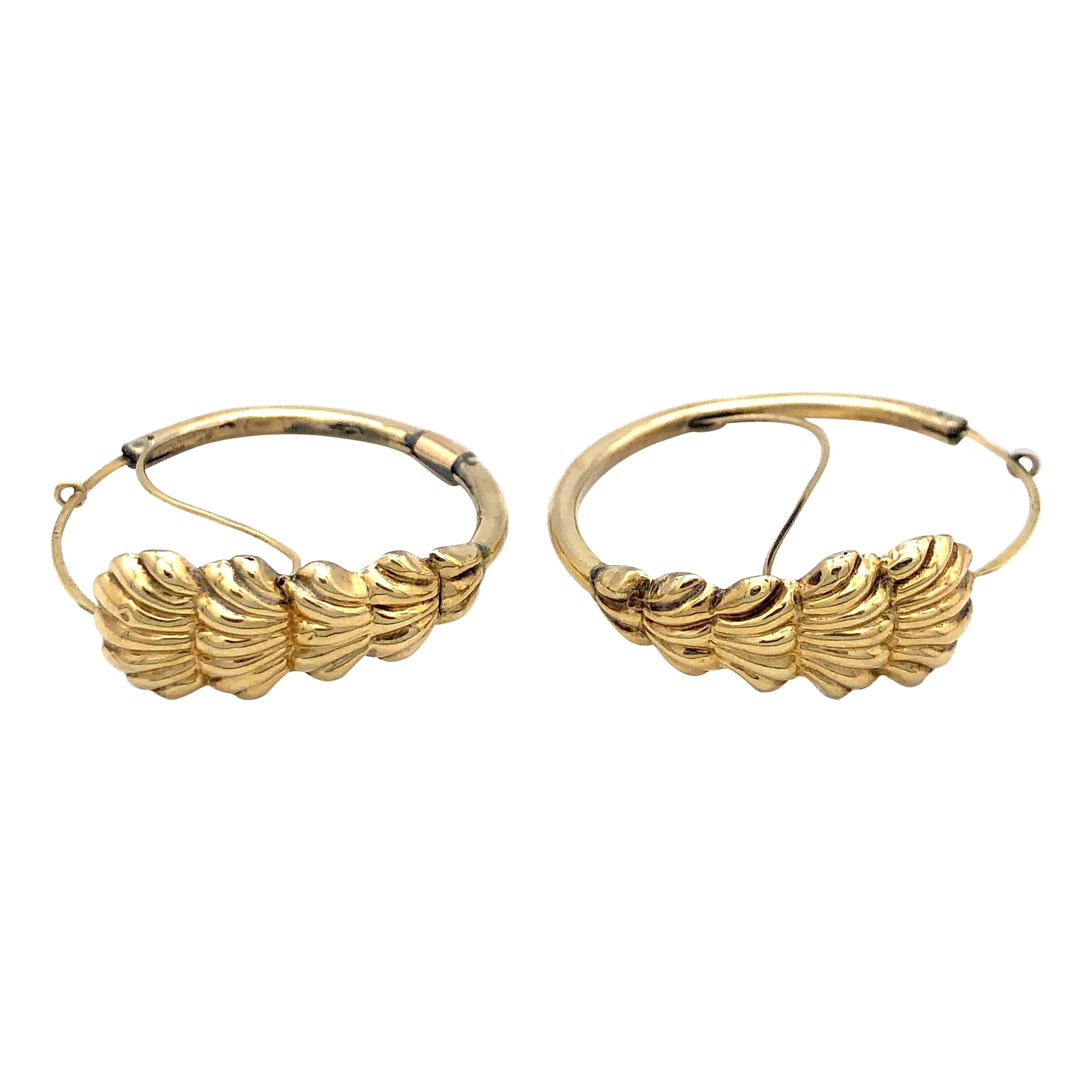 Antique Empire 14 Karat Gold Hoops Scallop Ornaments For Sale