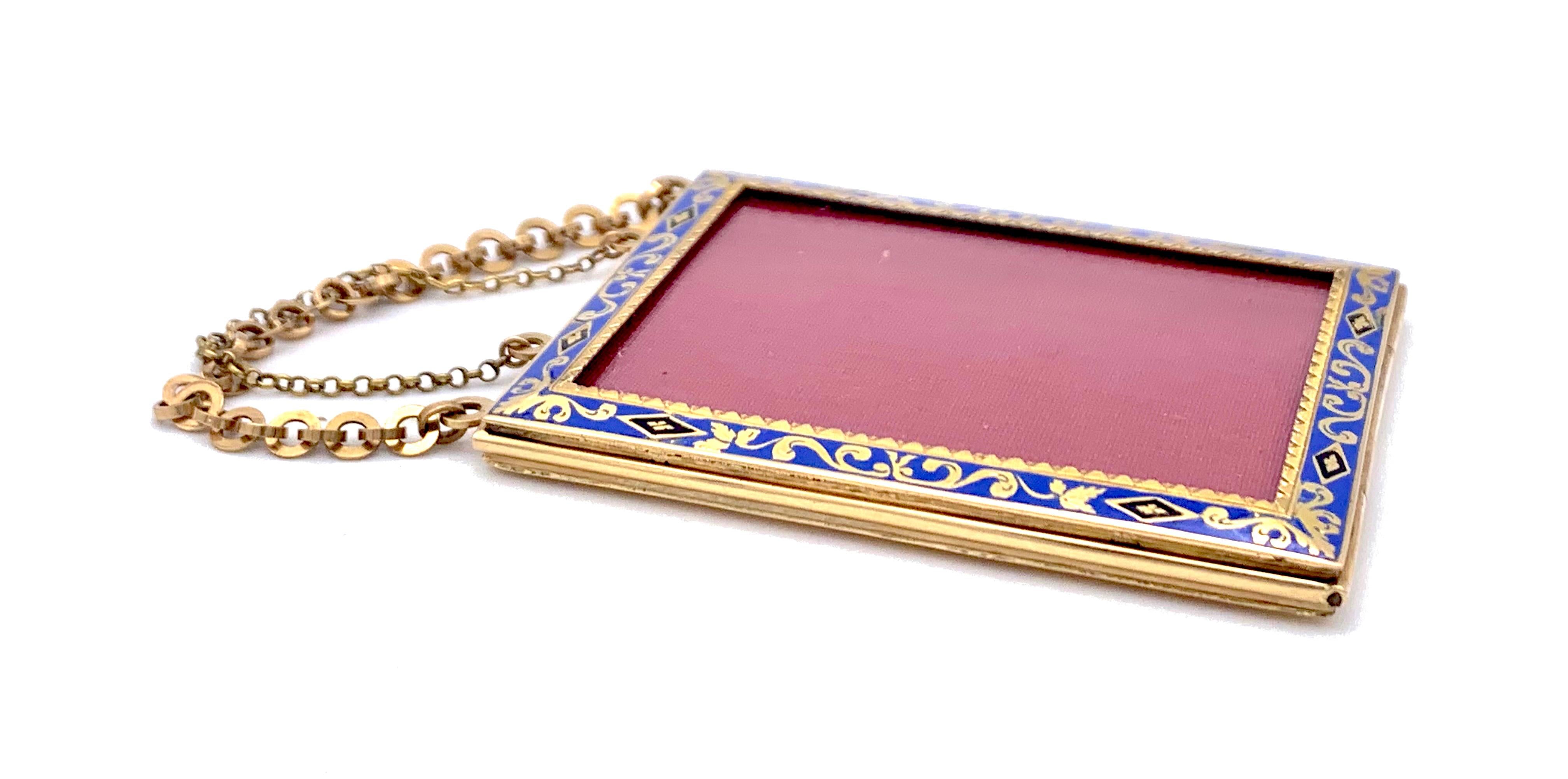 Women's or Men's Antique Empire 18k Gold Pendant Frame Double Sided Frame Miniature Frame Enamel For Sale