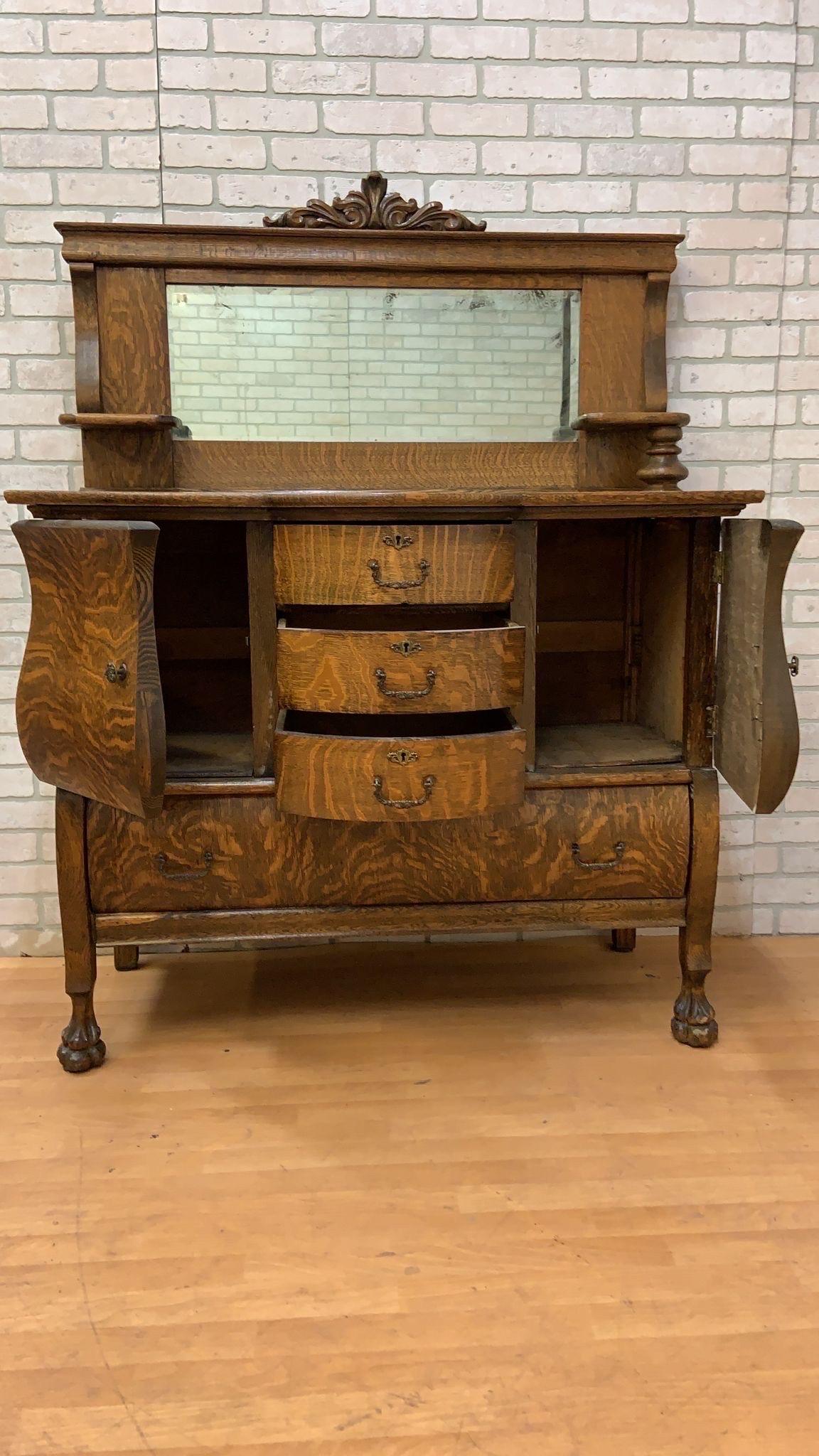 Stile impero Antico buffet/seduta/armadio da bar in Oak Oak con specchio in vendita