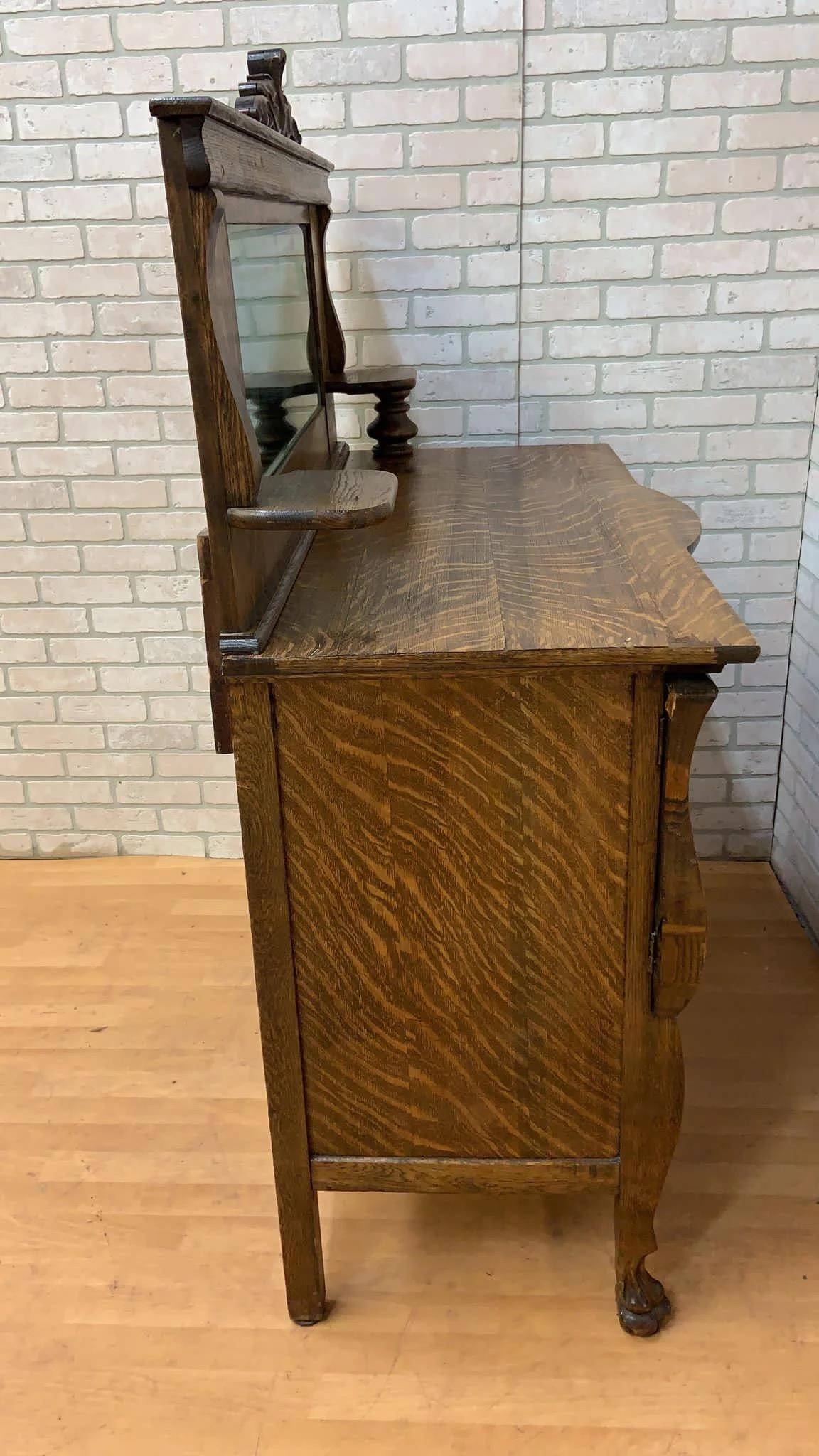 Antique Empire Antique Quarter Sawn Oak Buffet/Sideboard/Bar Cabinet with Mirror 3