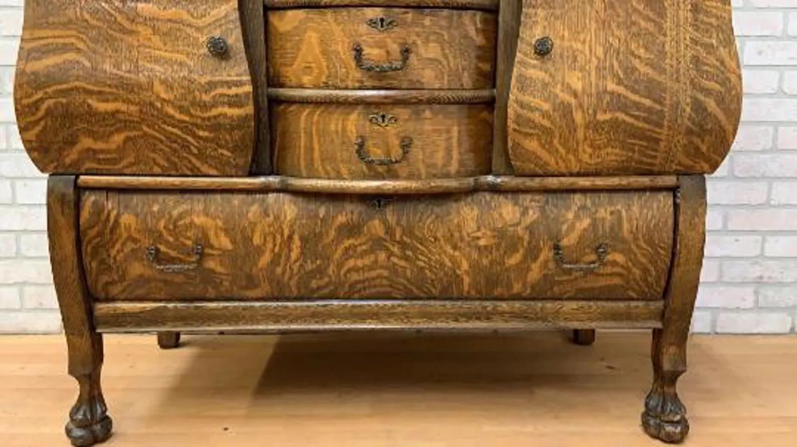 Antique Empire Antique Quarter Sawn Oak Buffet Sideboard Bar Cabinet with Mirror 2