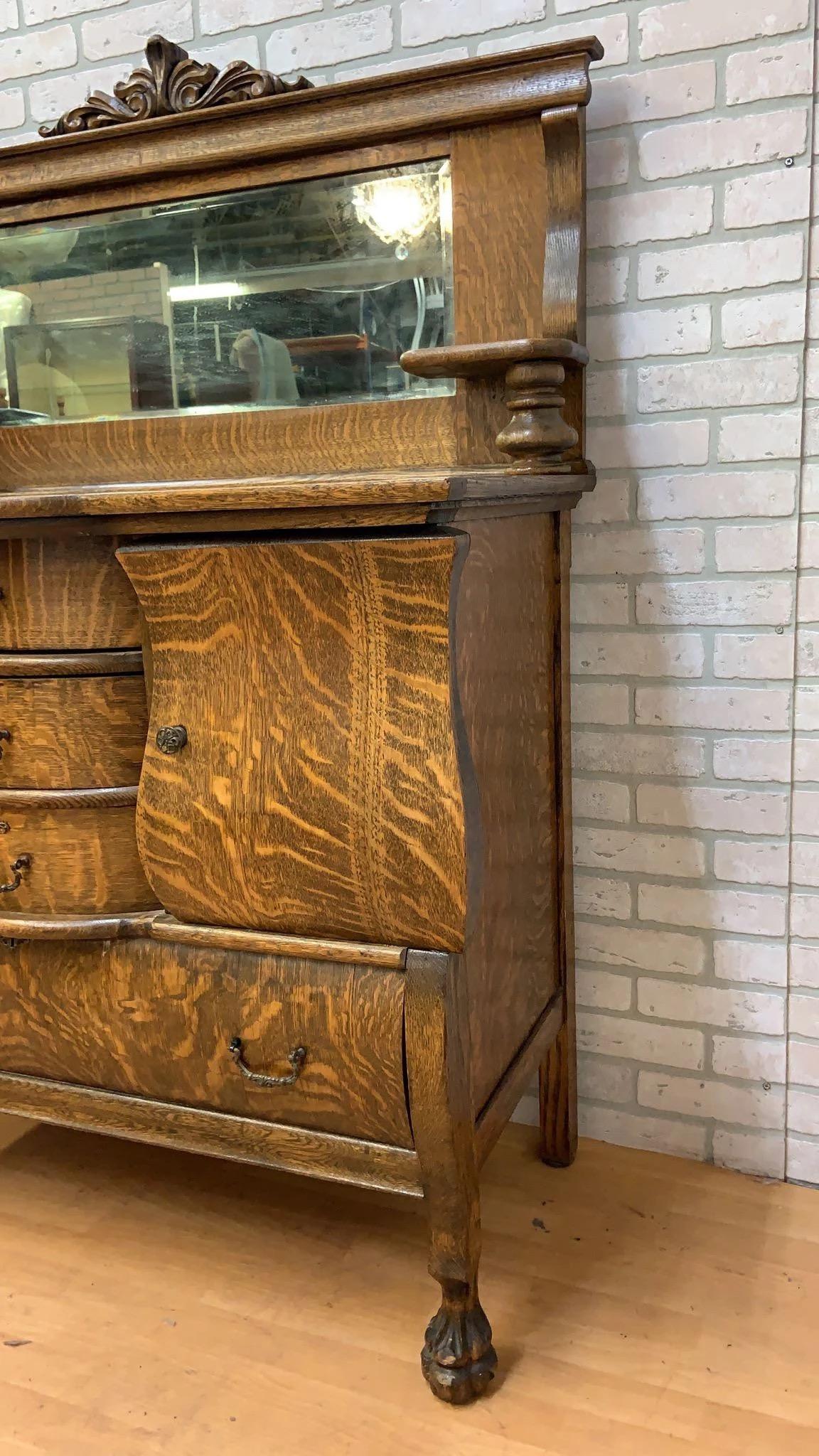 Antique Empire Antique Quarter Sawn Oak Buffet/Sideboard/Bar Cabinet with Mirror 4