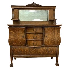 Antique Empire Antique Quarter Sawn Oak Buffet Sideboard Bar Cabinet with Mirror