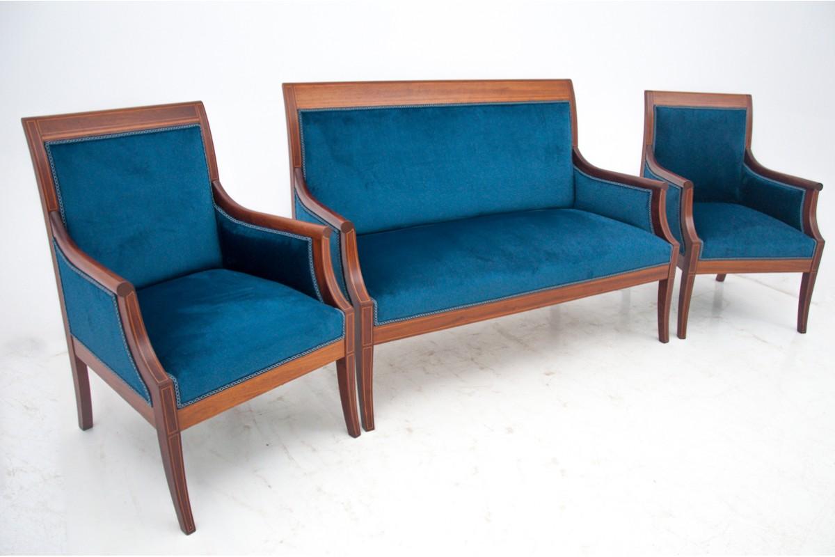 Antique Empire Blue Living Room Set, Scandinavia, 1850s, Restored 1