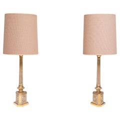 Antique empire brass Column Table Lamps 1950s