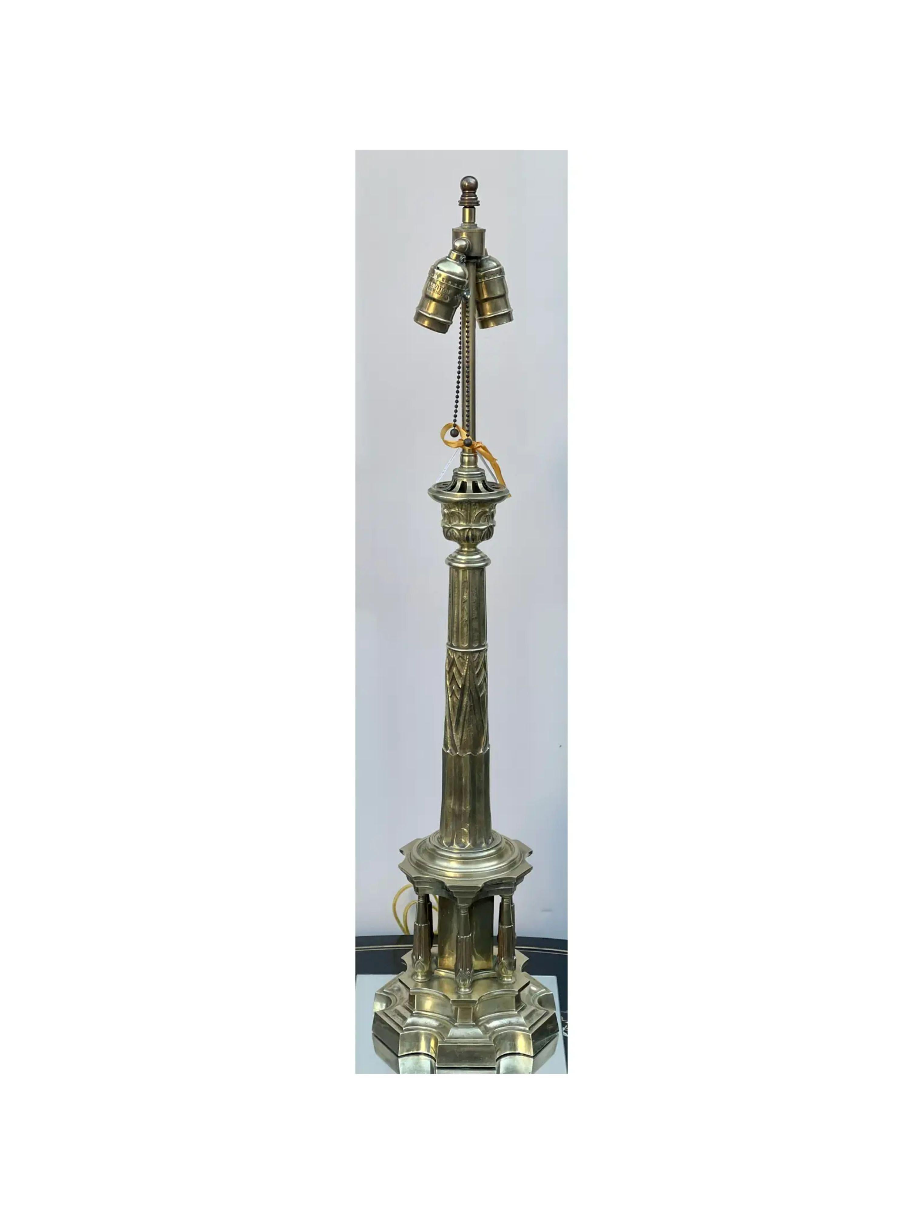 Antique 19th century Empire brass column table lamp

Additional information: 
Materials: Brass
Color: Gold
Period: early 19th century
Styles: Empire
Lamp Shade: Not Included
Item Type: Vintage, Antique or Pre-owned
Dimensions: 7