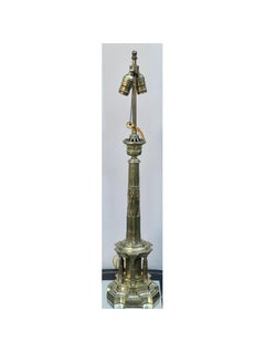 Antique Empire Bronze Column Table Lamp, Early 19th Century