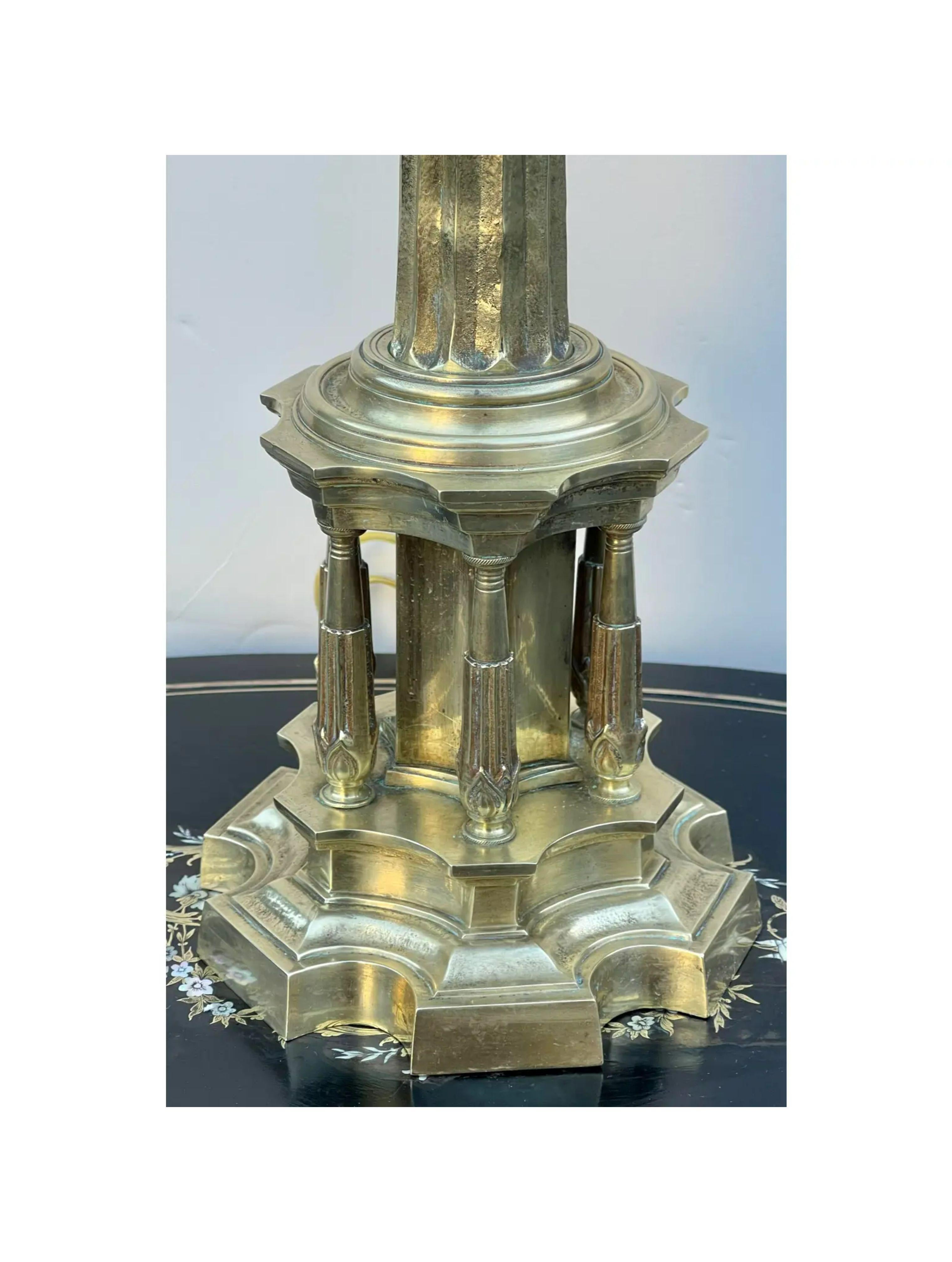 Antique Empire Bronze Column Table Lamp, Early 19th Century In Good Condition For Sale In LOS ANGELES, CA
